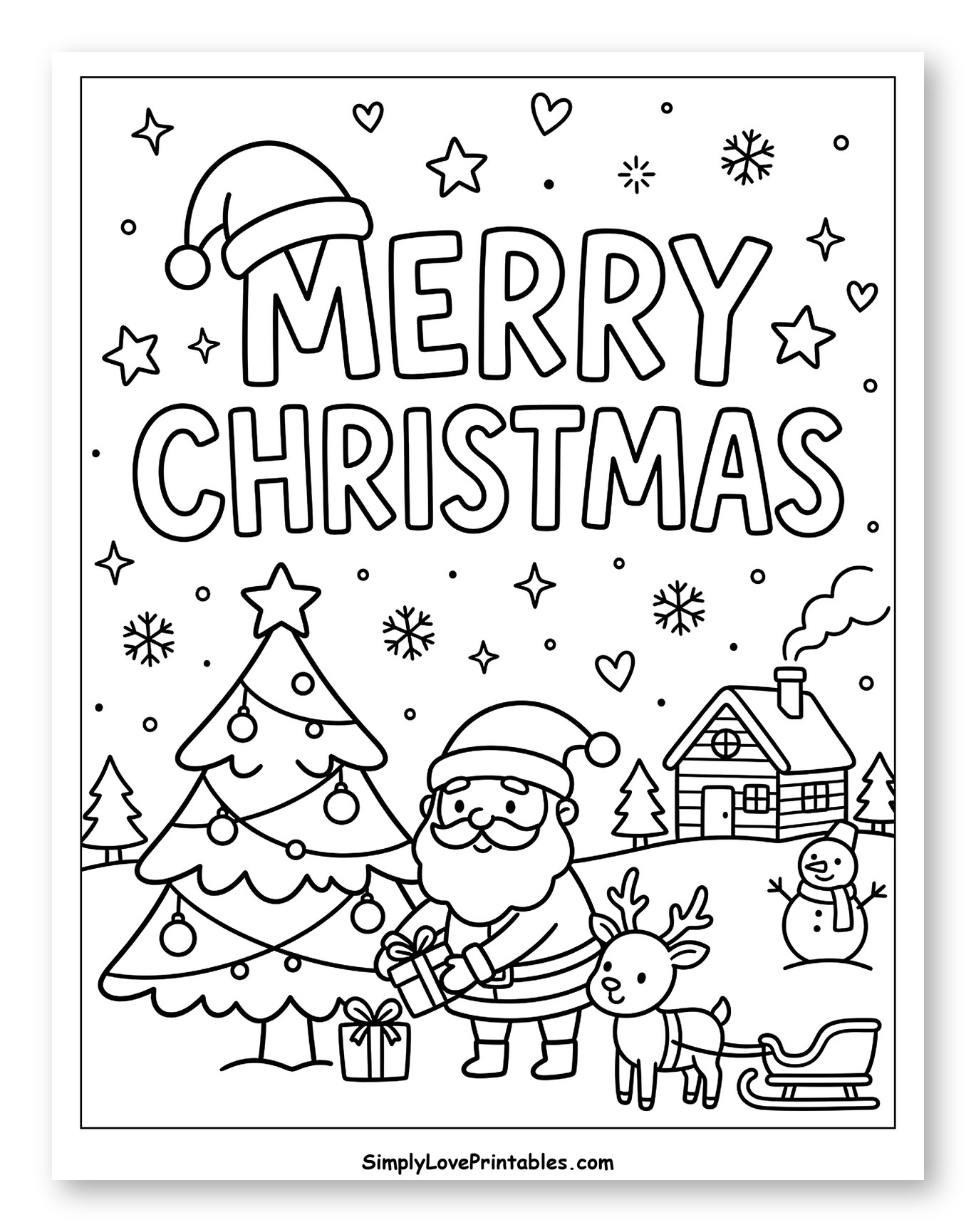 Merry Christmas Scene with Santa and Reindeer