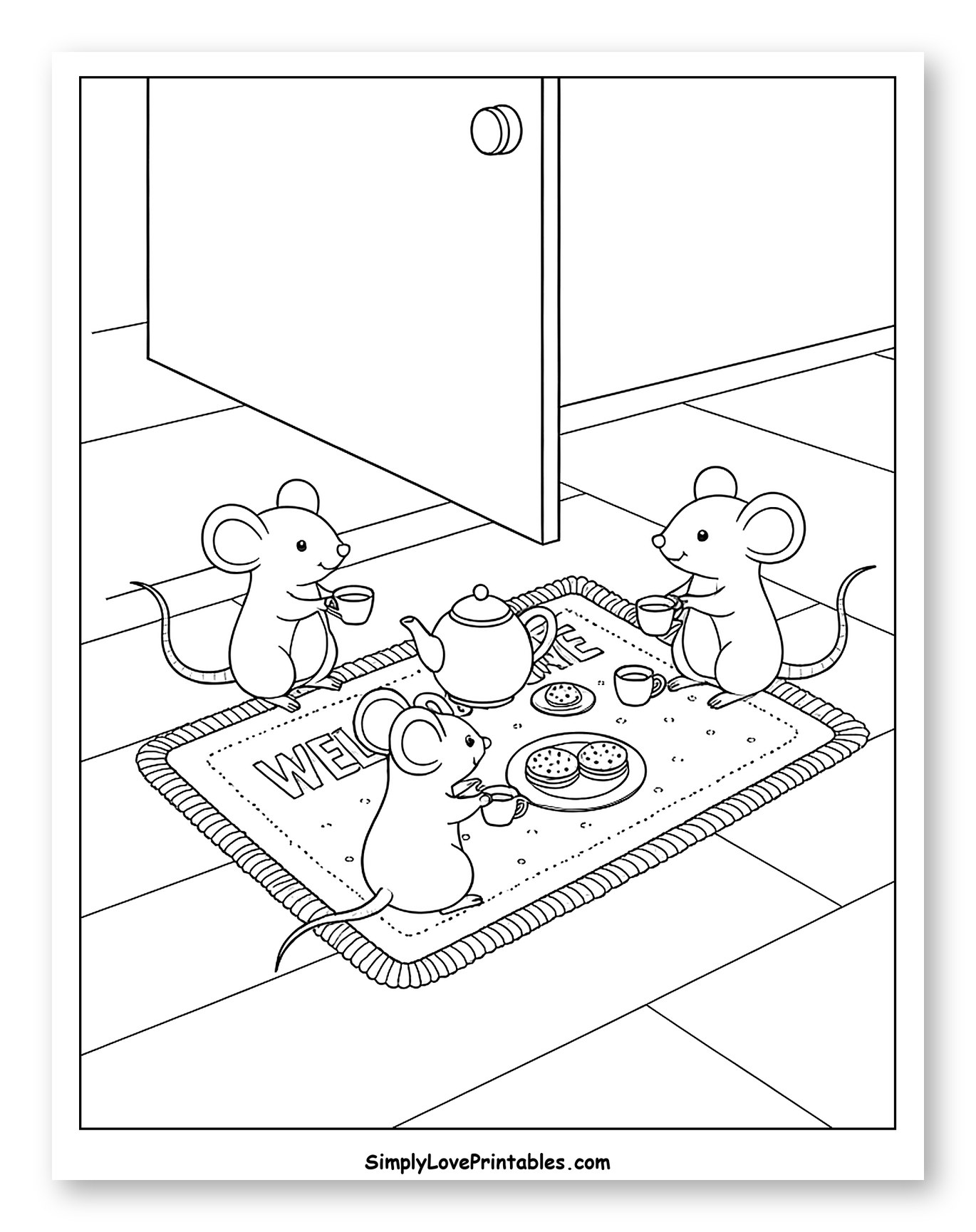 Mice Tea Party on a Welcome Mat