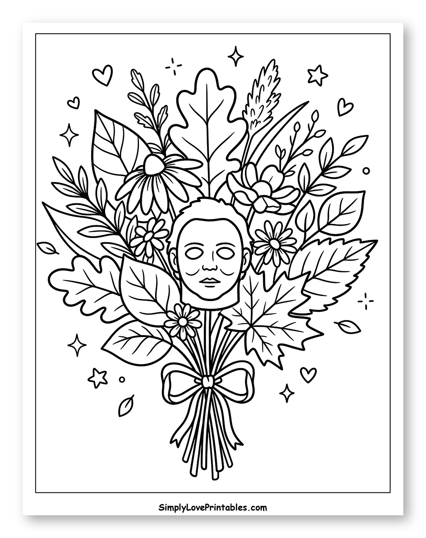 Michael Myers Face Among Flowers and Leaves