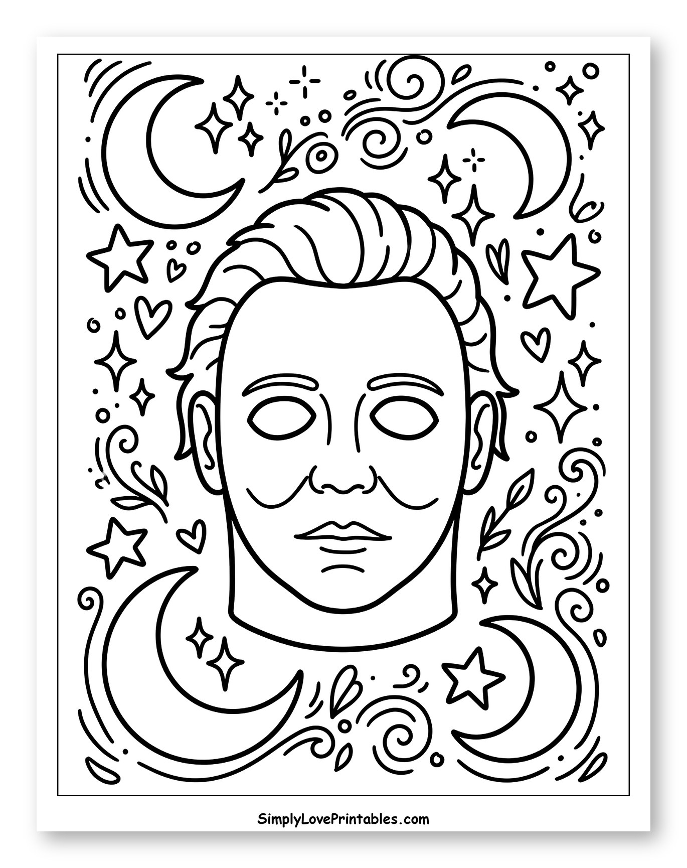 Michael Myers Mask with Cosmic Details Coloring Sheet for Adults