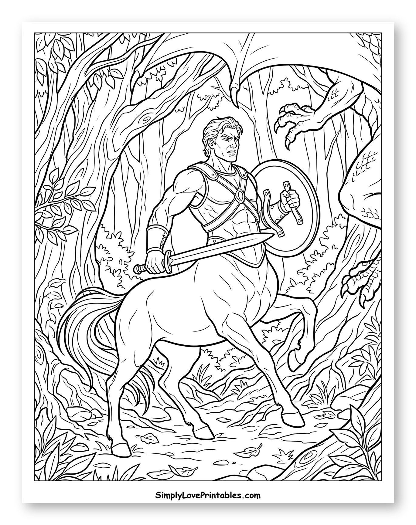 Mighty Centaur Battles Dragon in a Forest