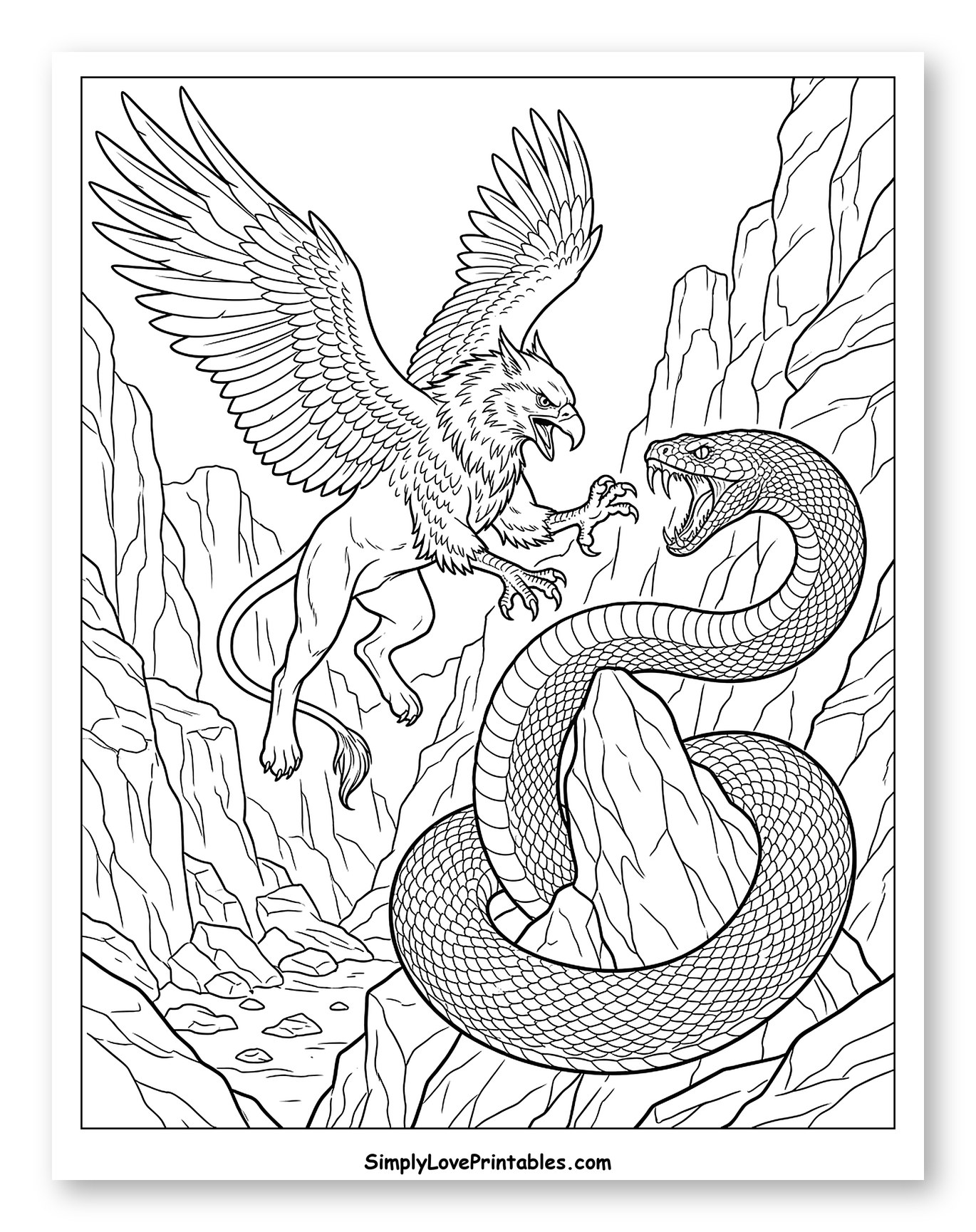 Mighty Griffin vs. Coiled Snake Coloring Page