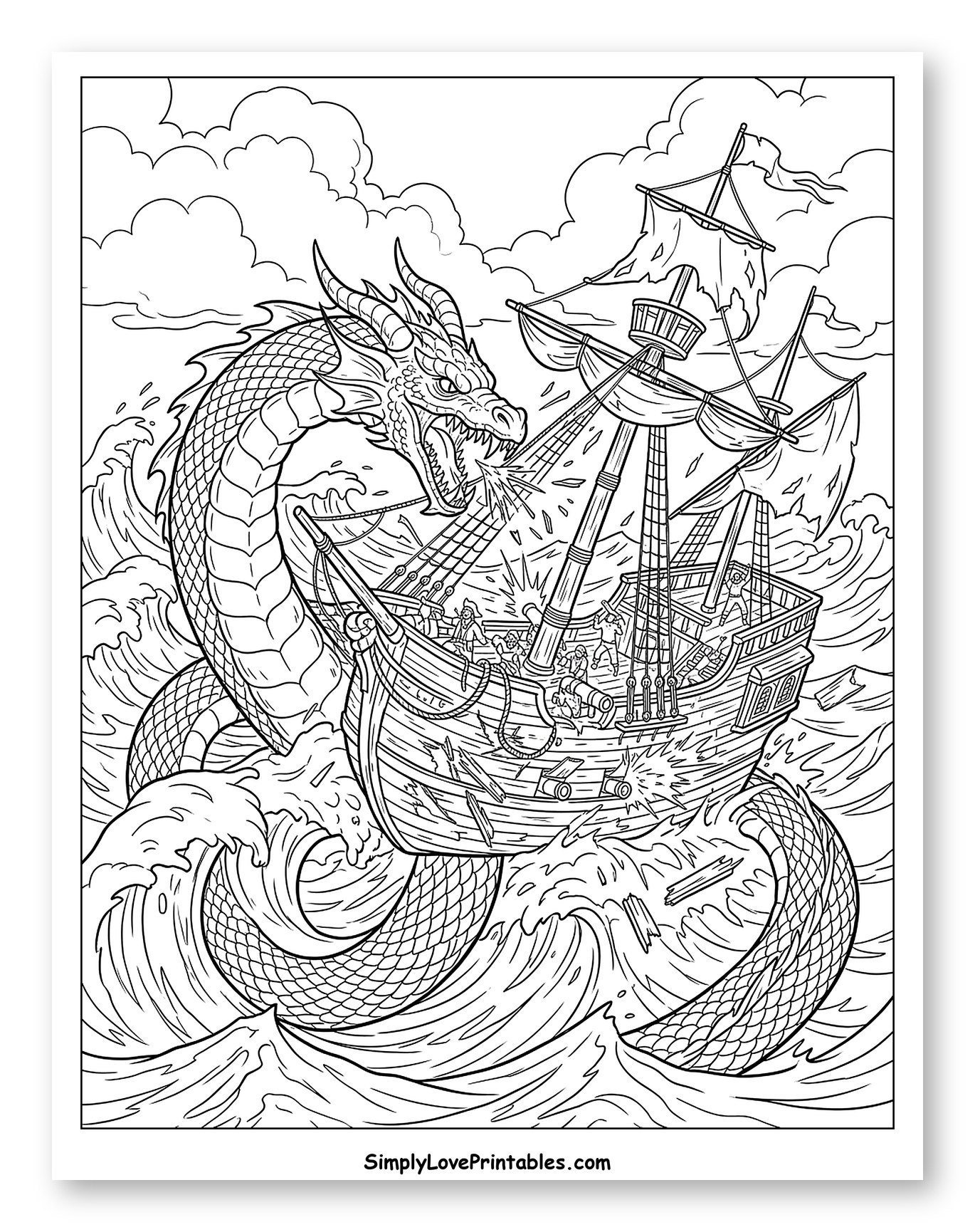Mighty Sea Serpent Attacking a Pirate Ship