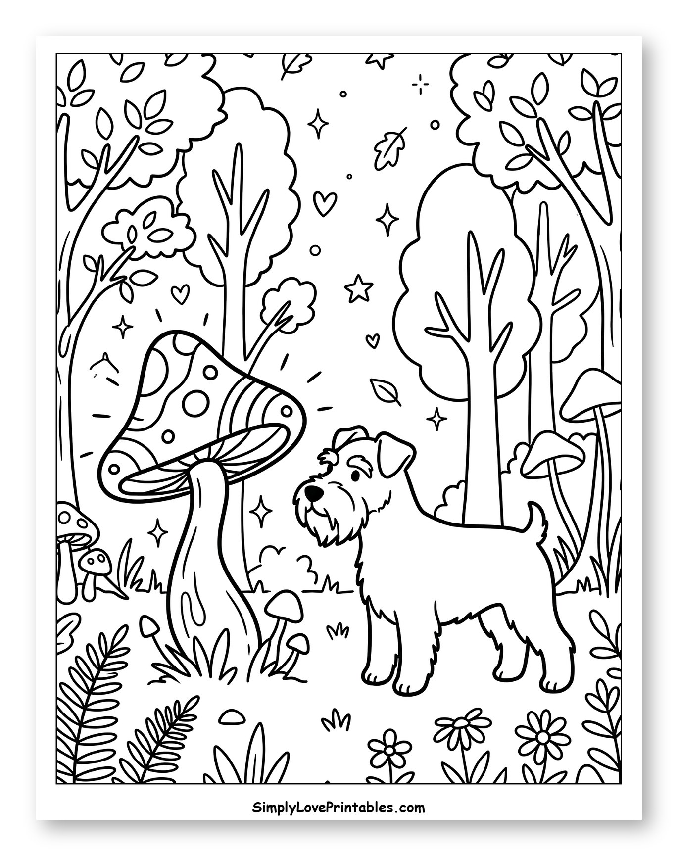 Miniature Schnauzer in a Magical Forest to Color for Adults
