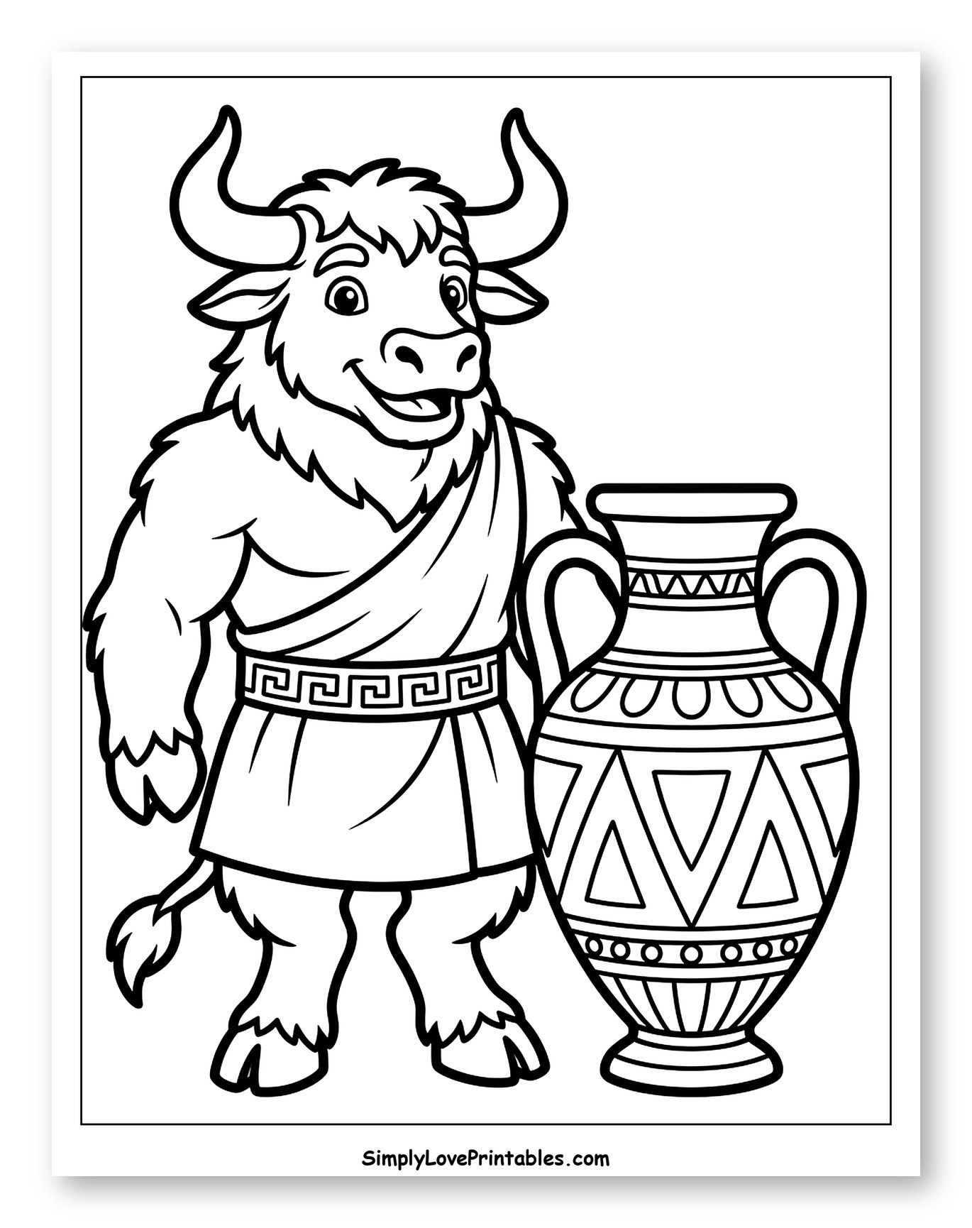 Minotaur and Greek Amphora to Color for Toddlers