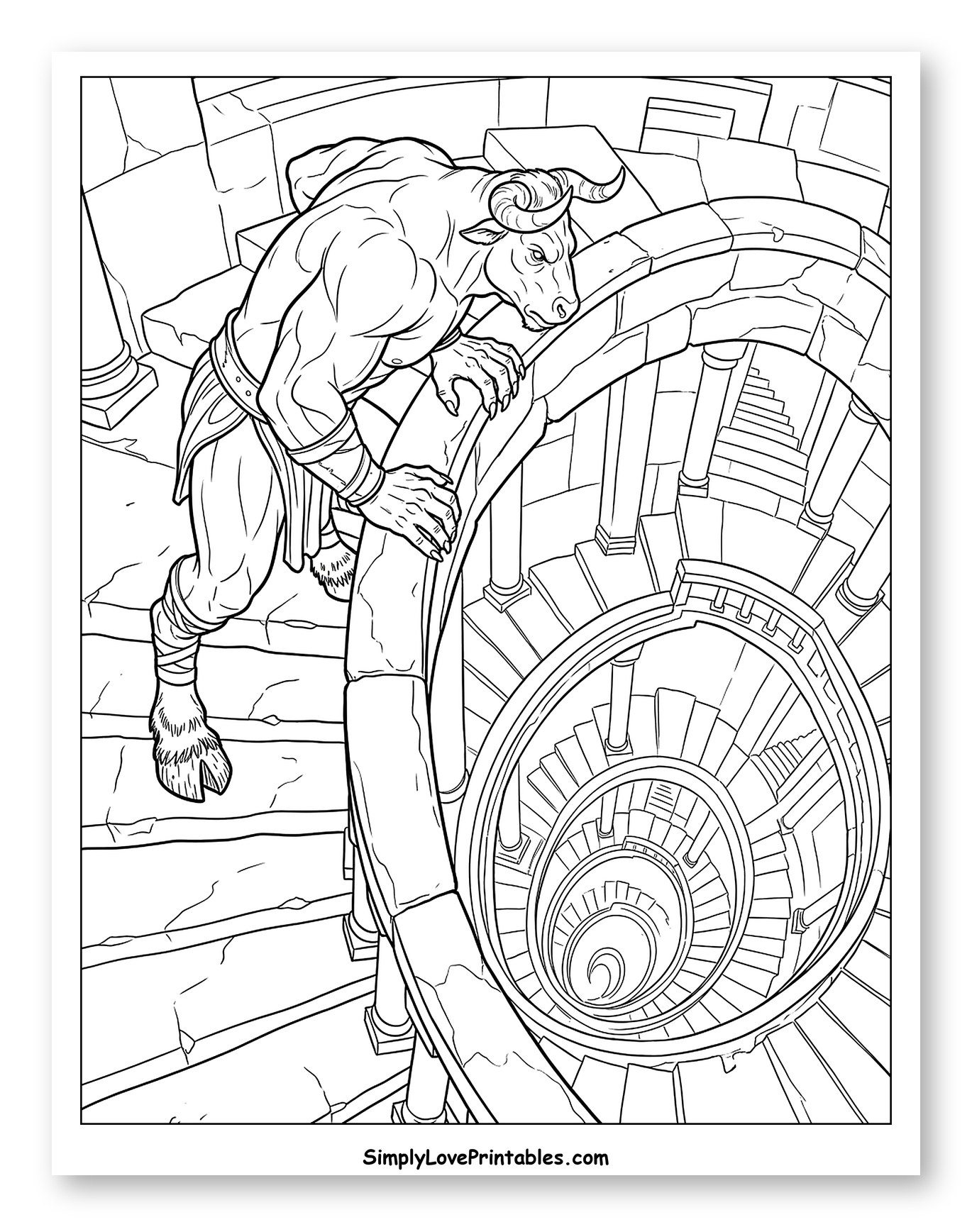 Minotaur Peering Down Ancient Spiral Stairs