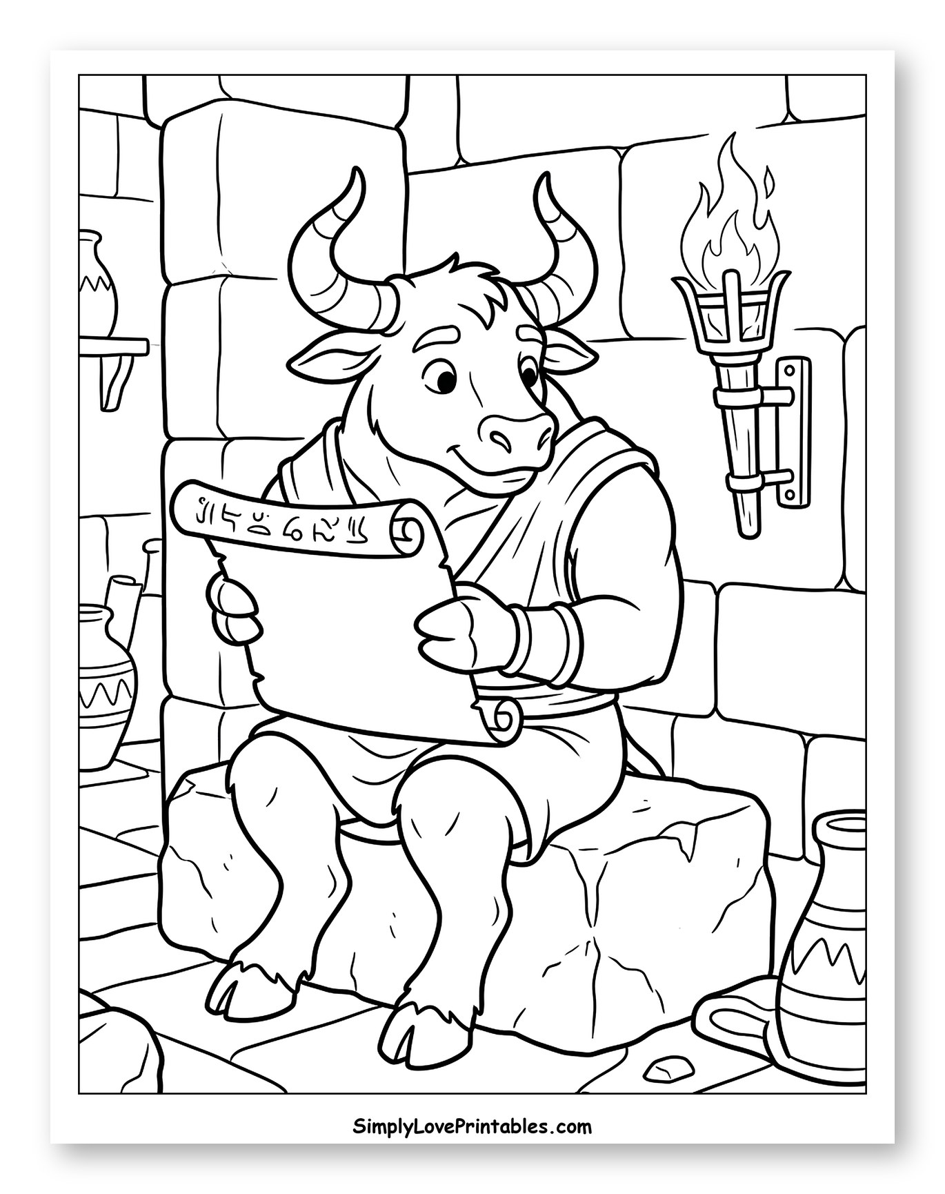 Minotaur Reading a Scroll in a Stone Room
