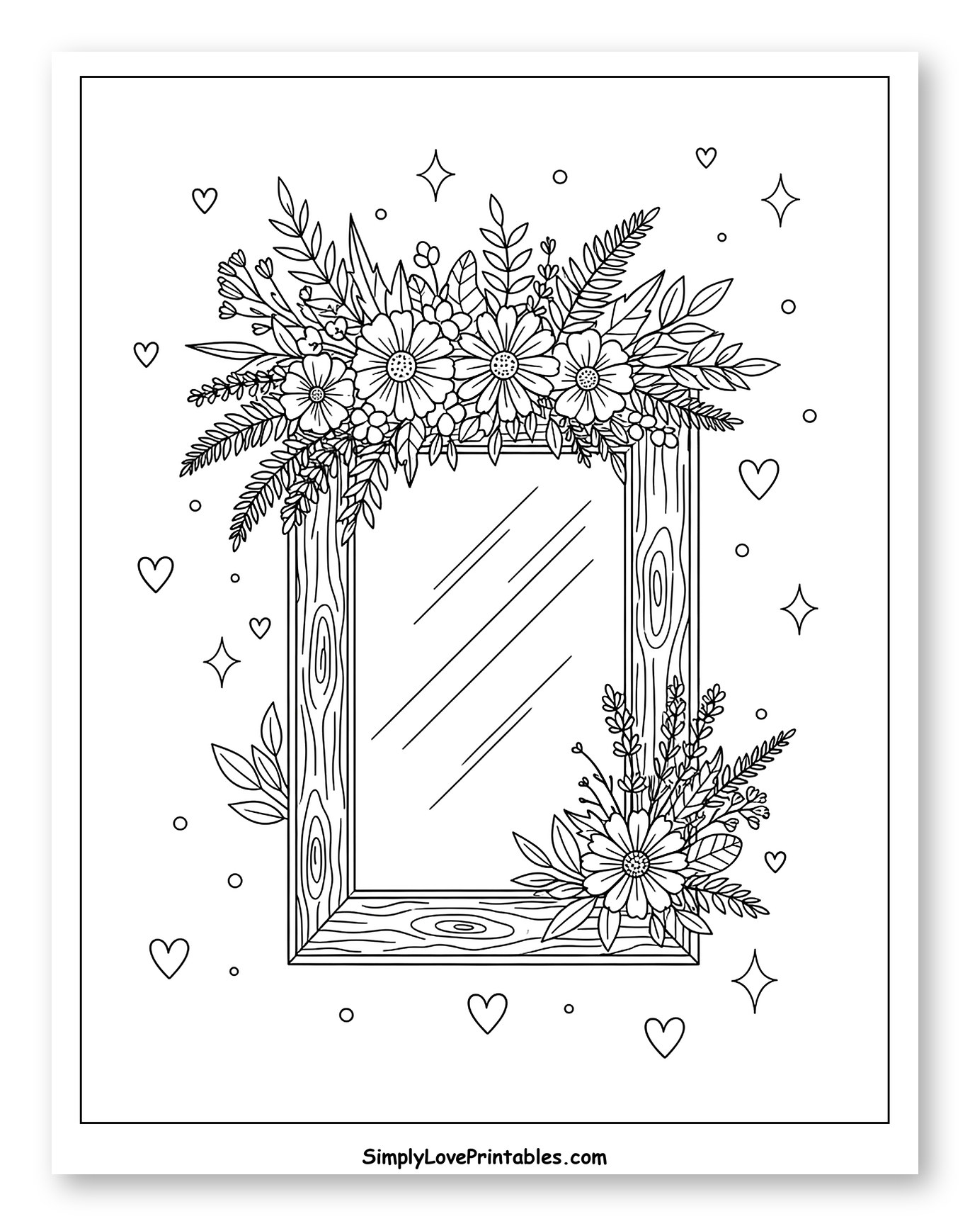 Mirror Adorned with Lush Floral Arrangements Coloring Page for Adults