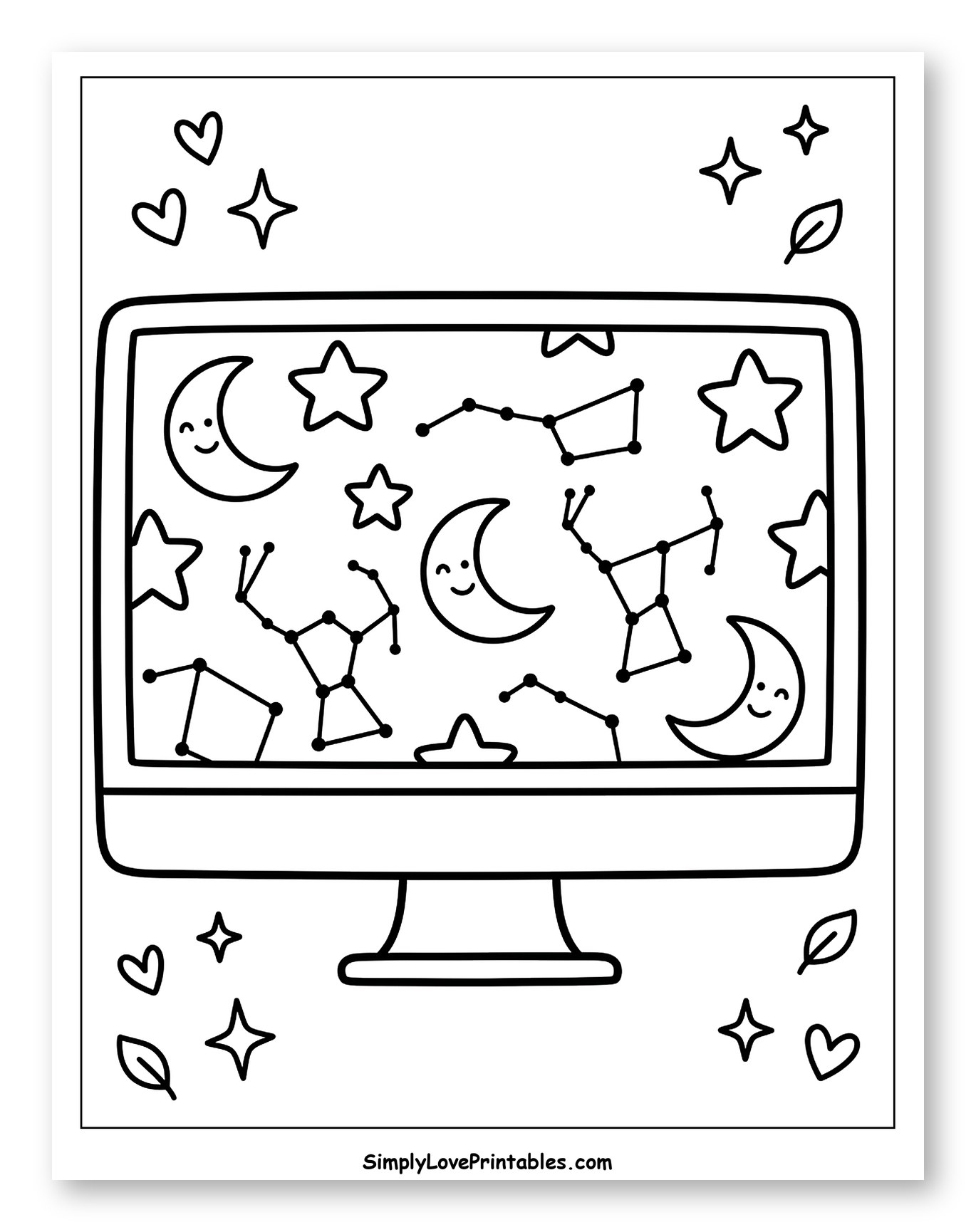 Monitor Showing Stars and Constellations to Color for Adults