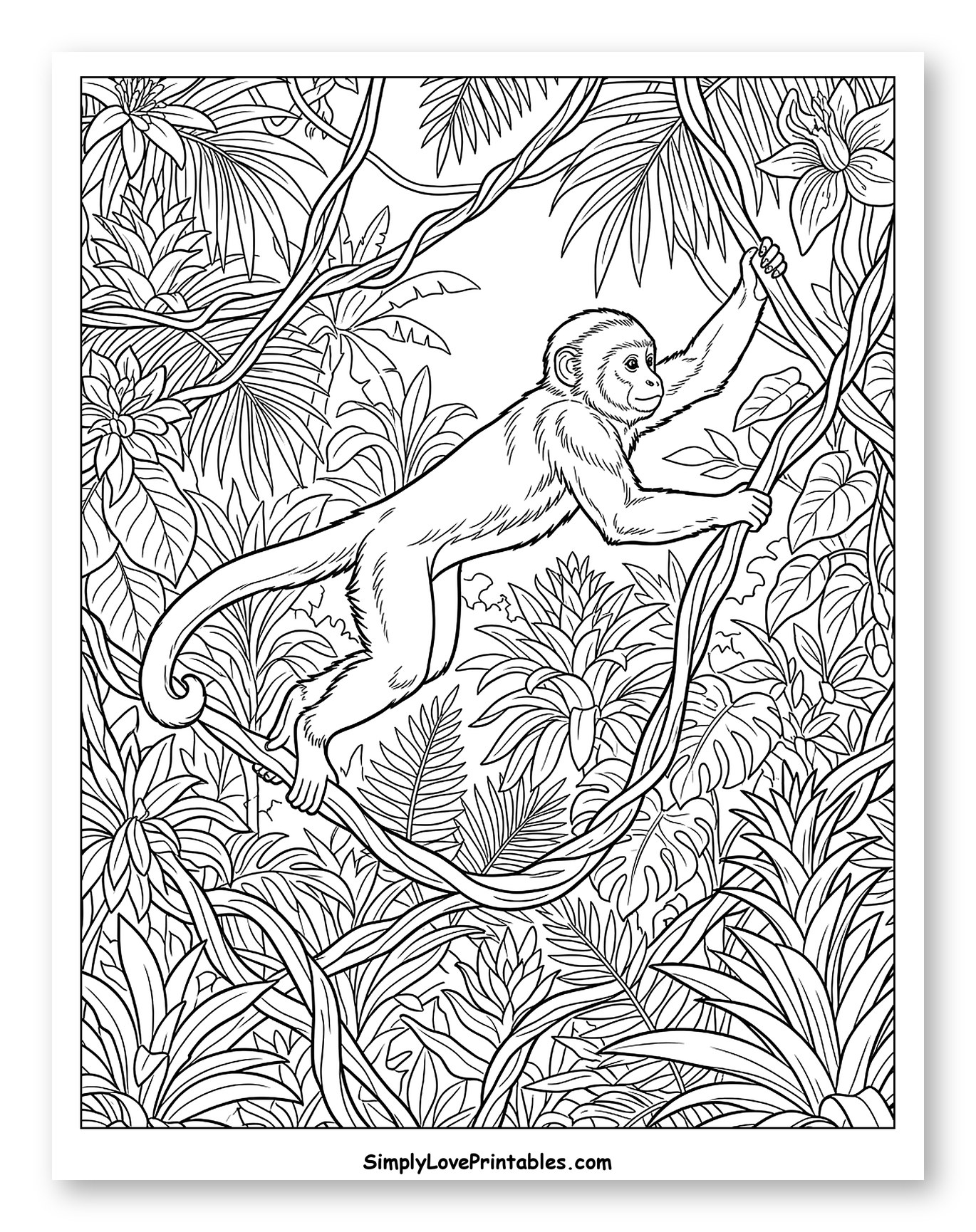 Monkey Swinging Through Dense Jungle Vines
