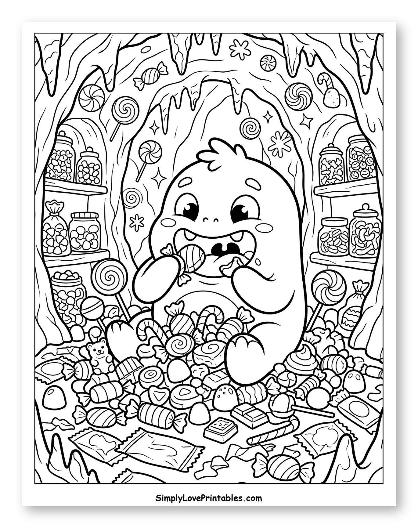Monster's Candy-Filled Cave Feast to Color for Kids