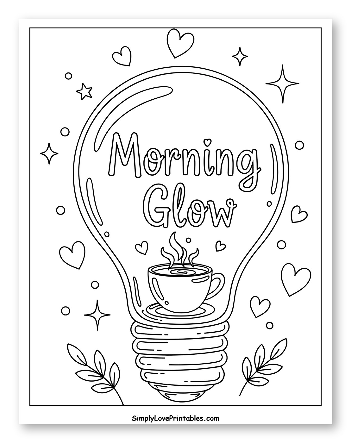 Morning Glow Light Bulb with Coffee Coloring Page for Adults