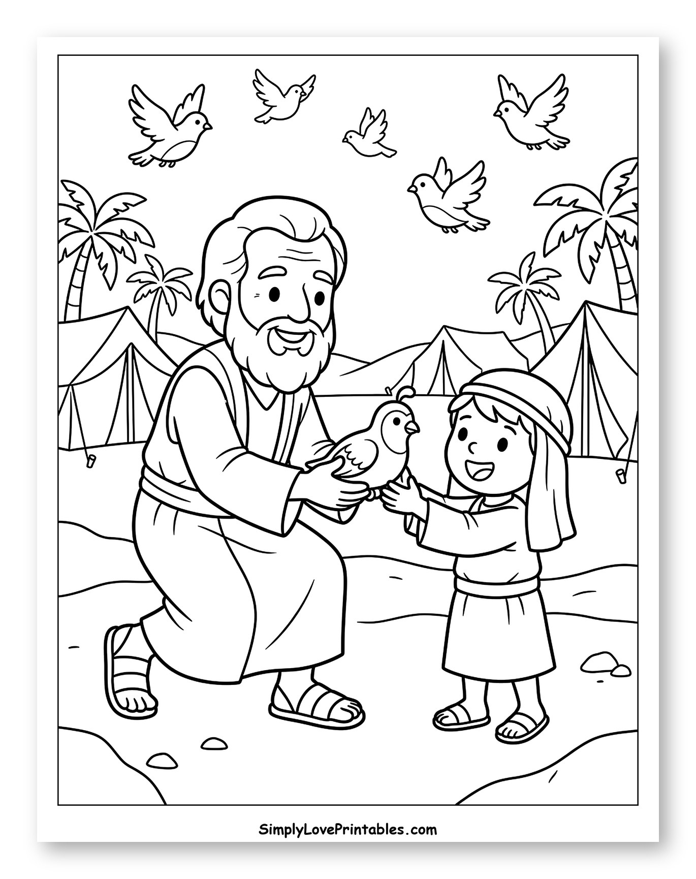 Moses and a Child with a Dove to Color for Kids