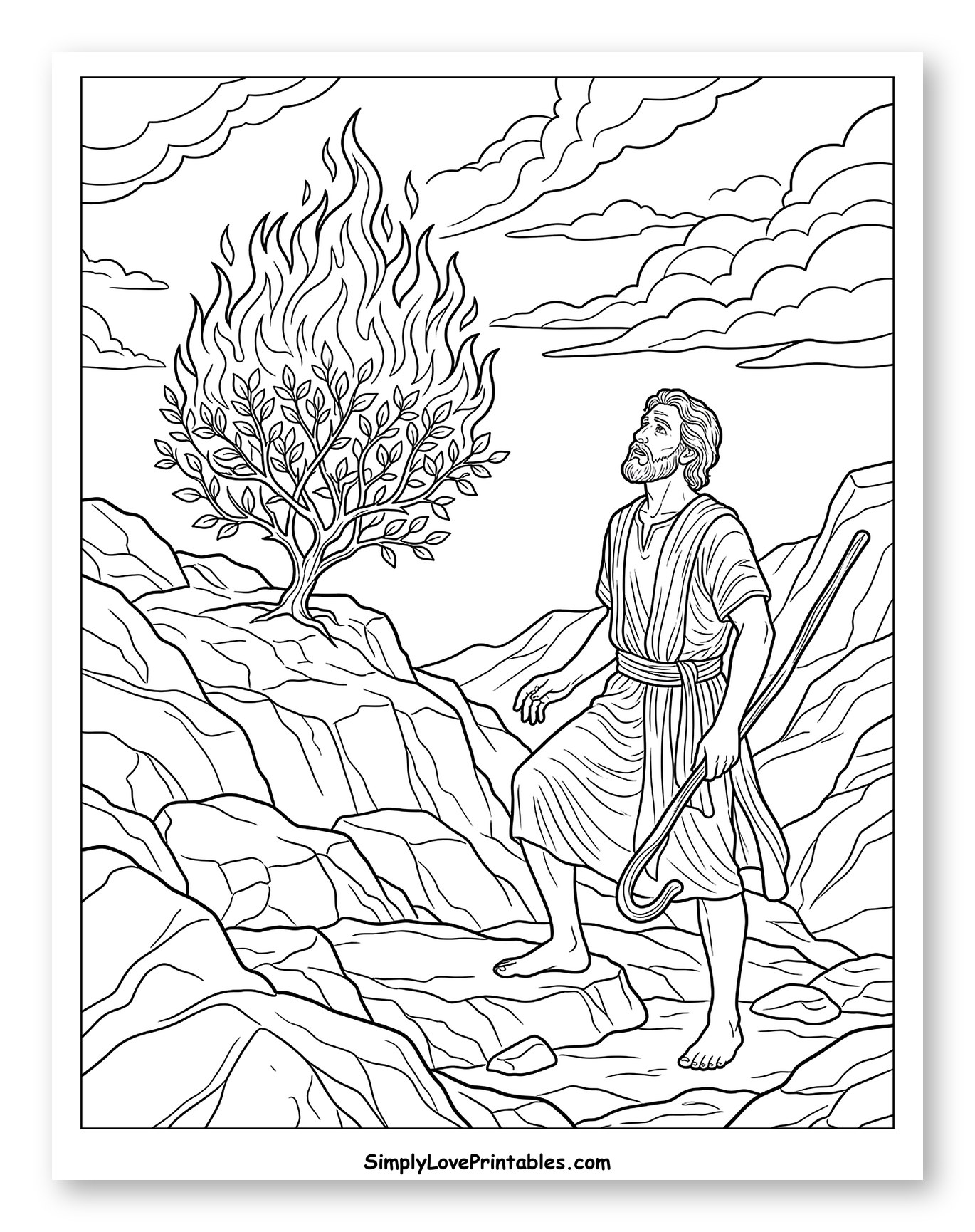 Moses and the Burning Bush Coloring Page
