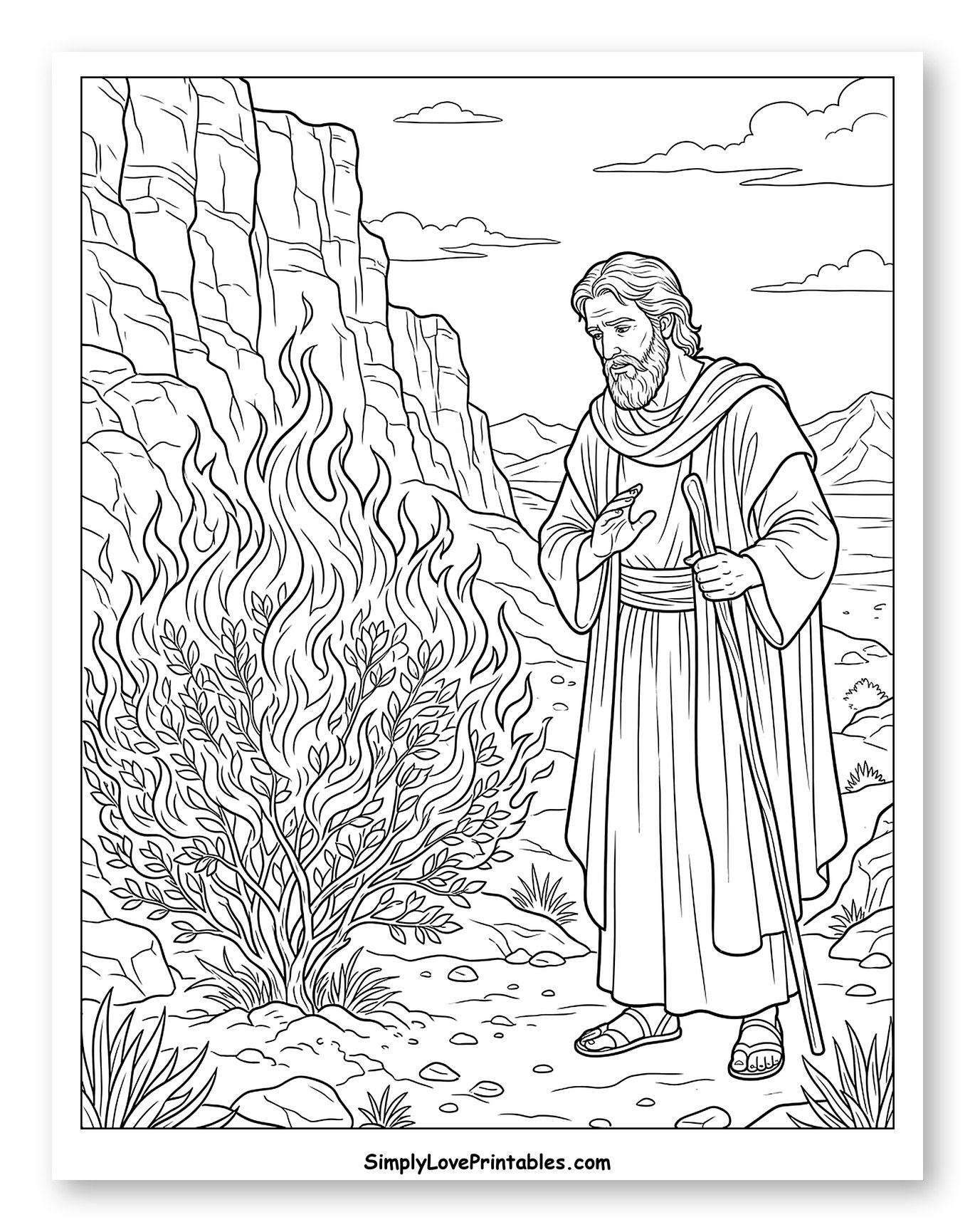 Moses and the Burning Bush Coloring Sheet