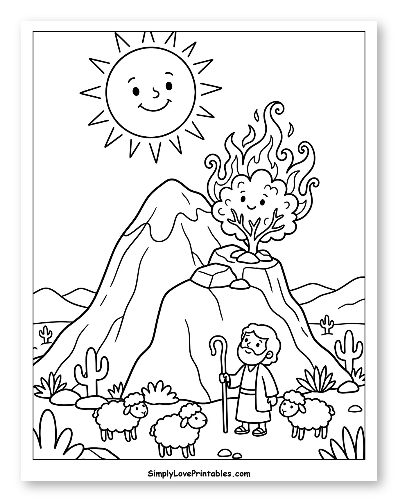 Moses and the Burning Bush to Color for Kids