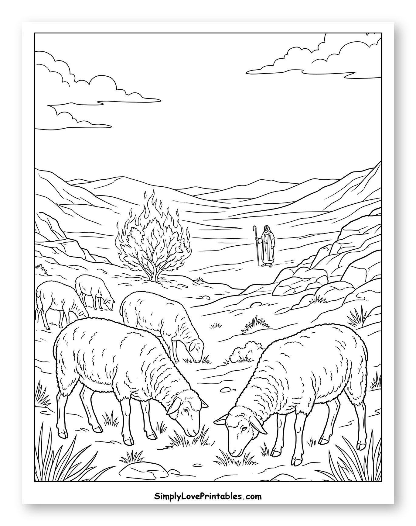 Moses at Burning Bush with Grazing Sheep