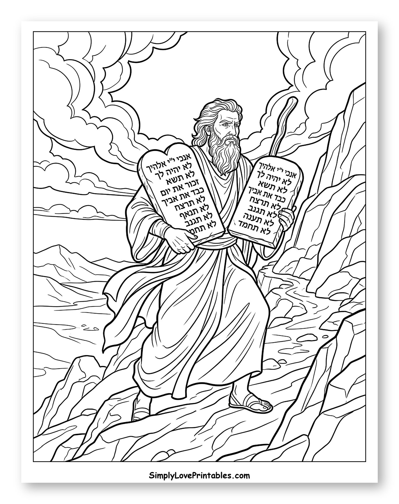 Moses Descending Sinai with Tablets Coloring Sheet