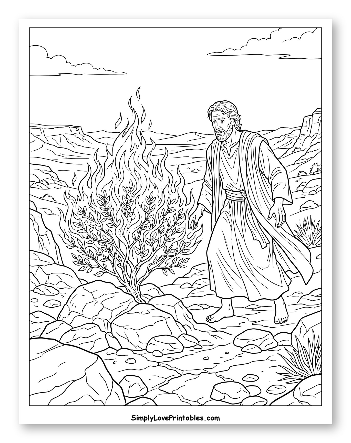 Moses Encounters the Burning Bush Coloring Sheet