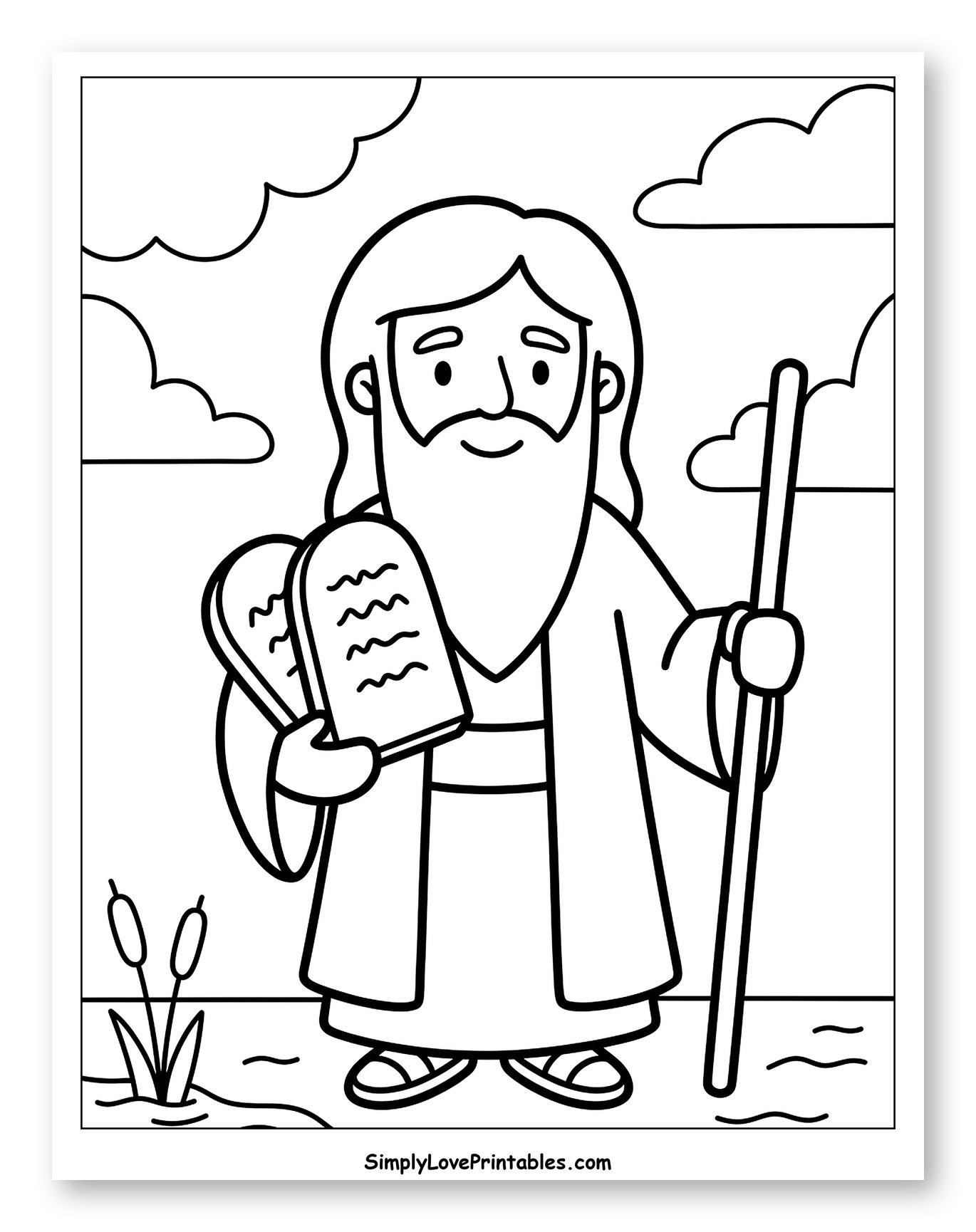 Moses Holding Tablets and Staff Coloring Page for Toddlers