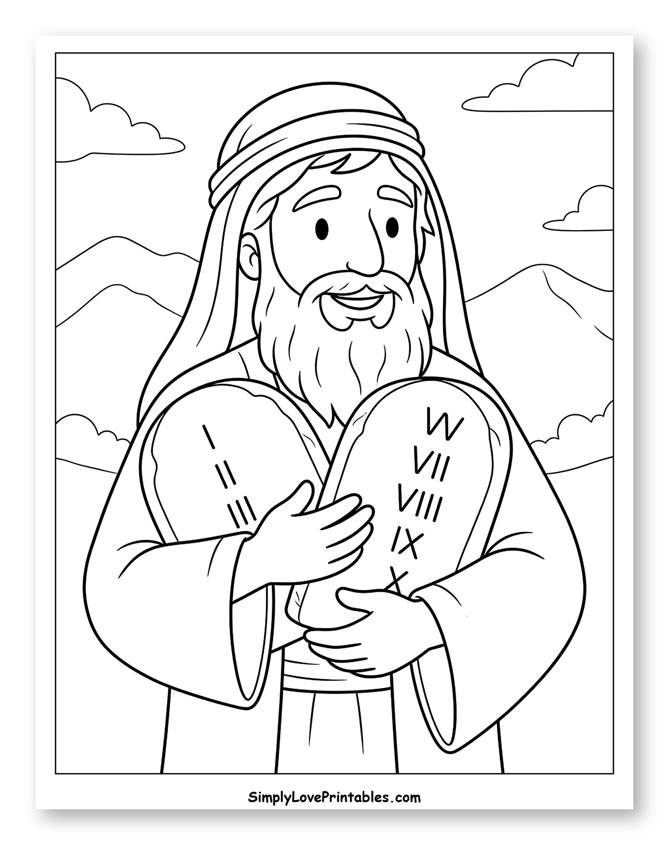 Moses Holding the Ten Commandments Tablets Coloring Page for Kids