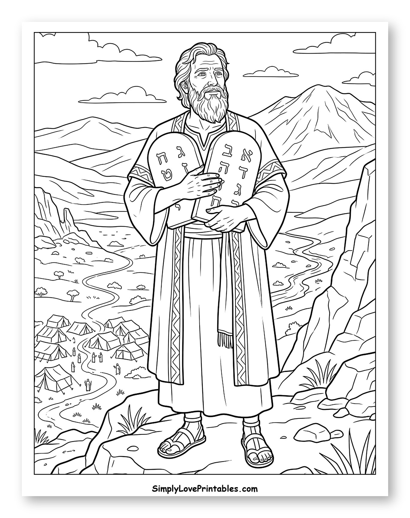 Moses Holding the Ten Commandments to Color