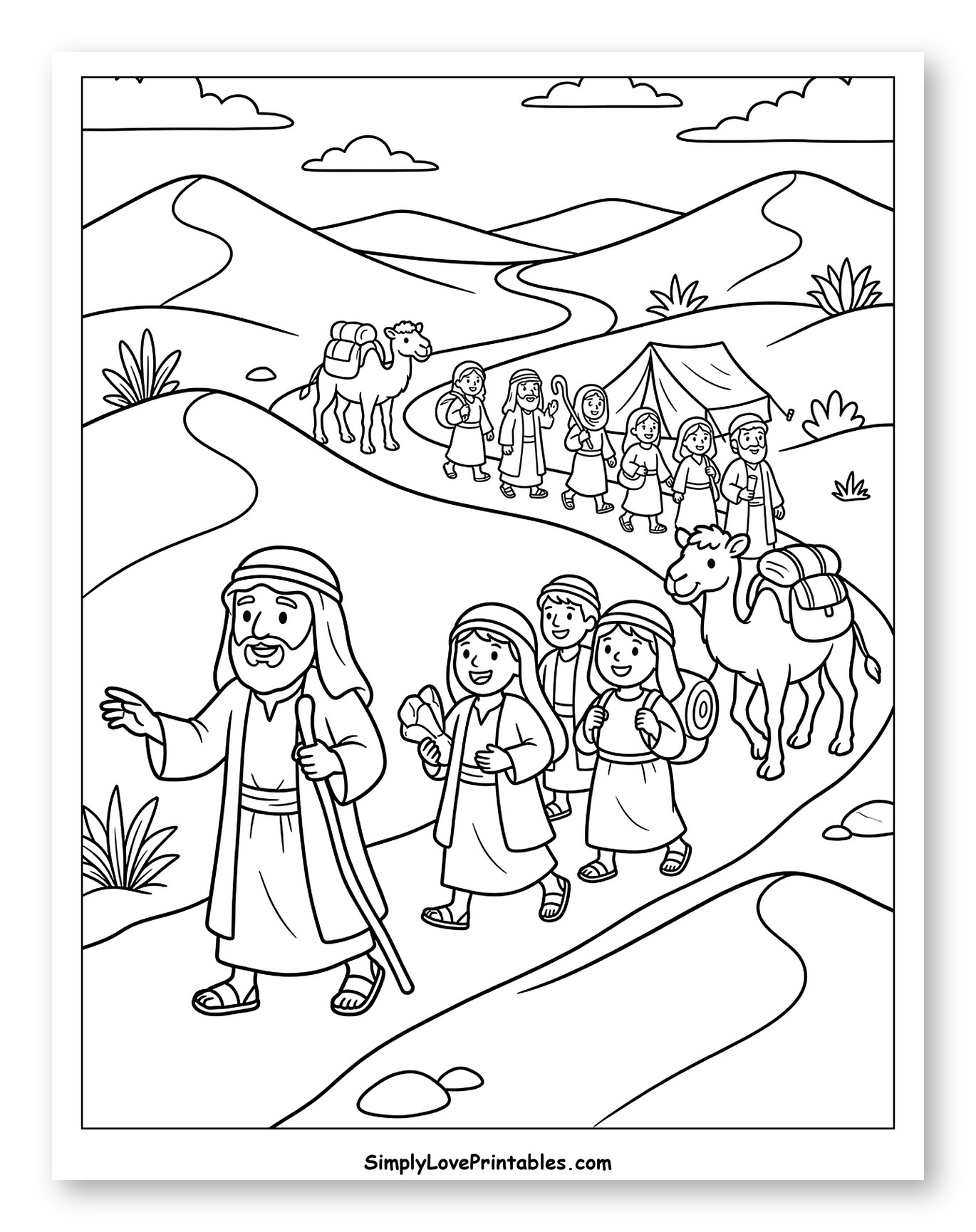 Moses Leading His People in the Desert Coloring Sheet for Kids