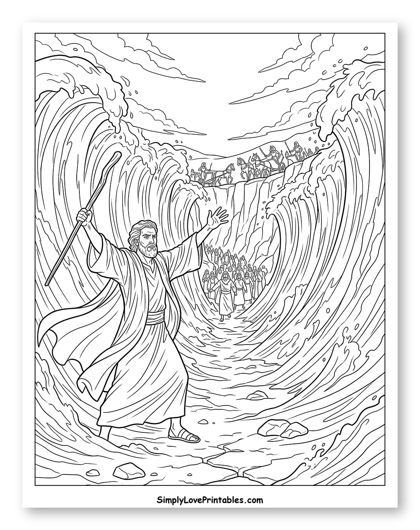 Moses Parts the Red Sea Coloring Page