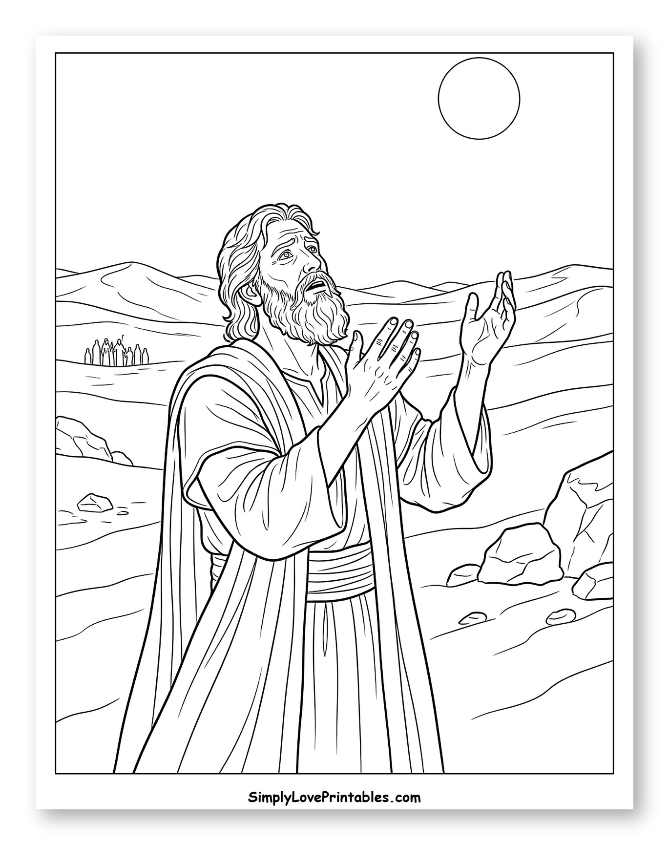 Moses Praying Under the Sun in Desert