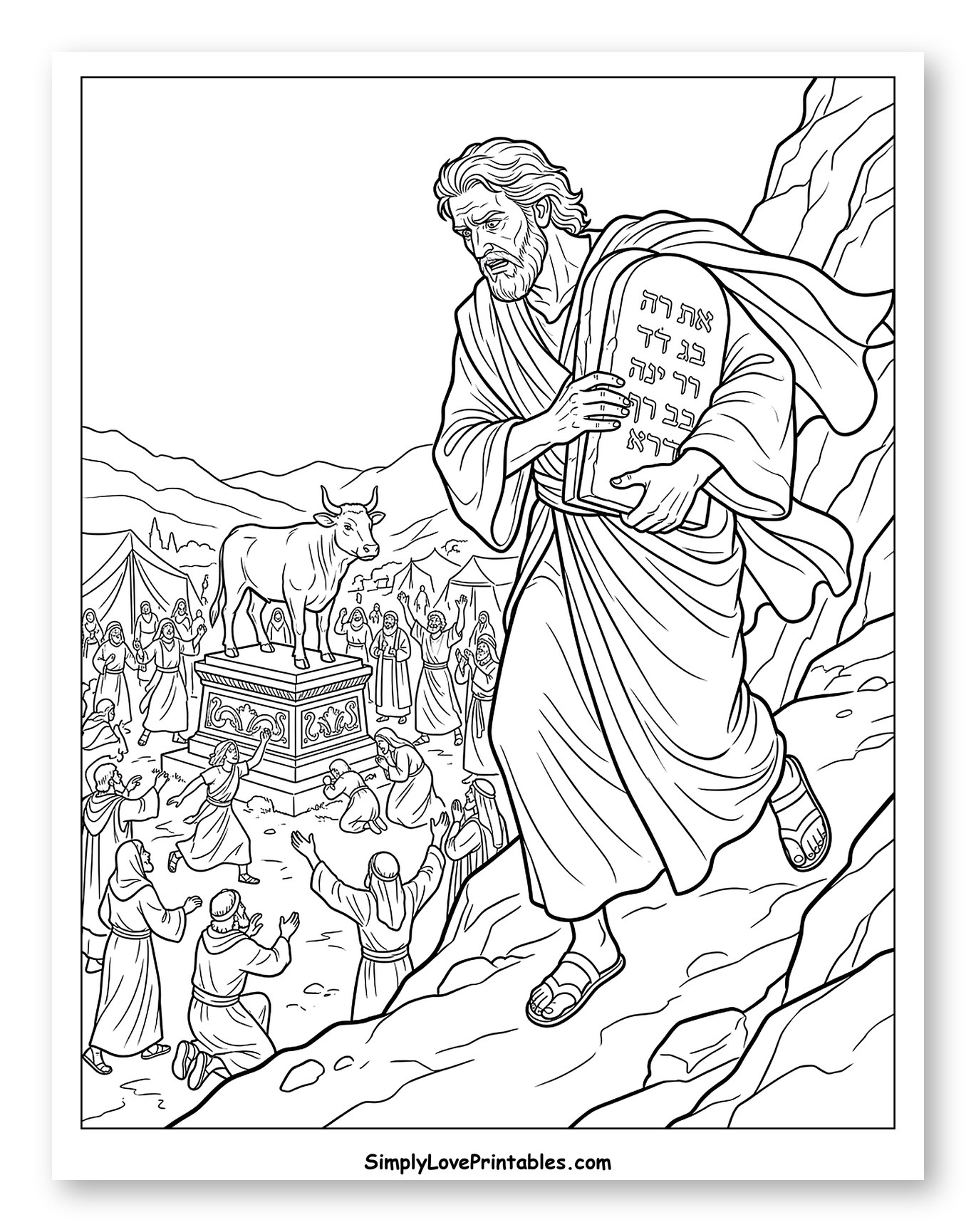Moses Sees Israelites Worshiping Golden Calf Coloring Page