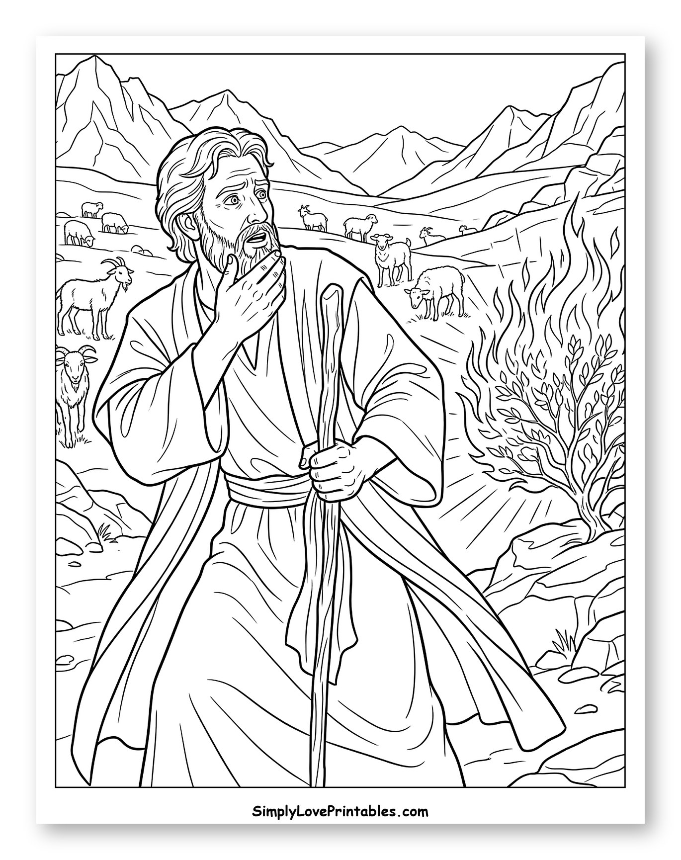 Moses Sees the Burning Bush with Sheep