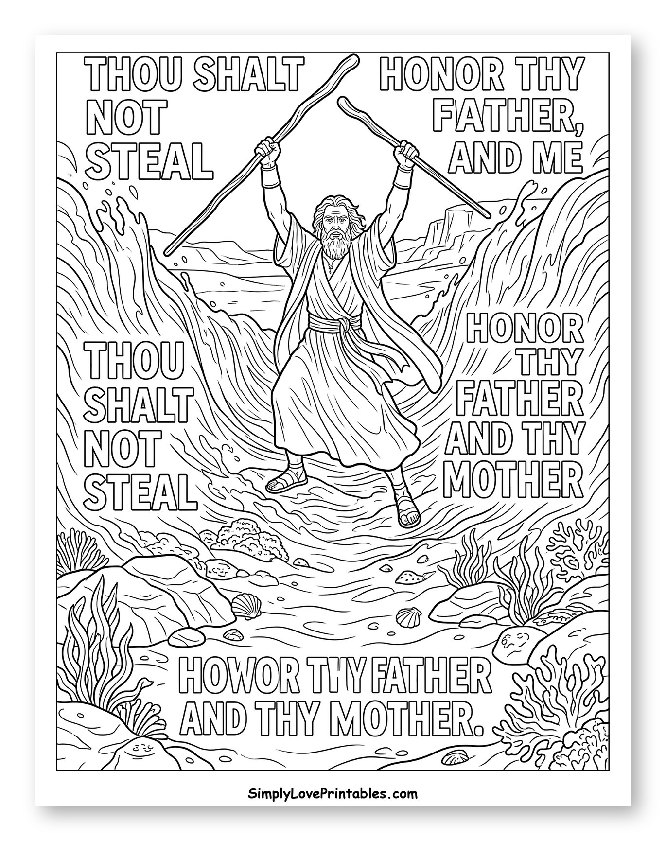 Moses Staff Parting the Red Sea Coloring Page