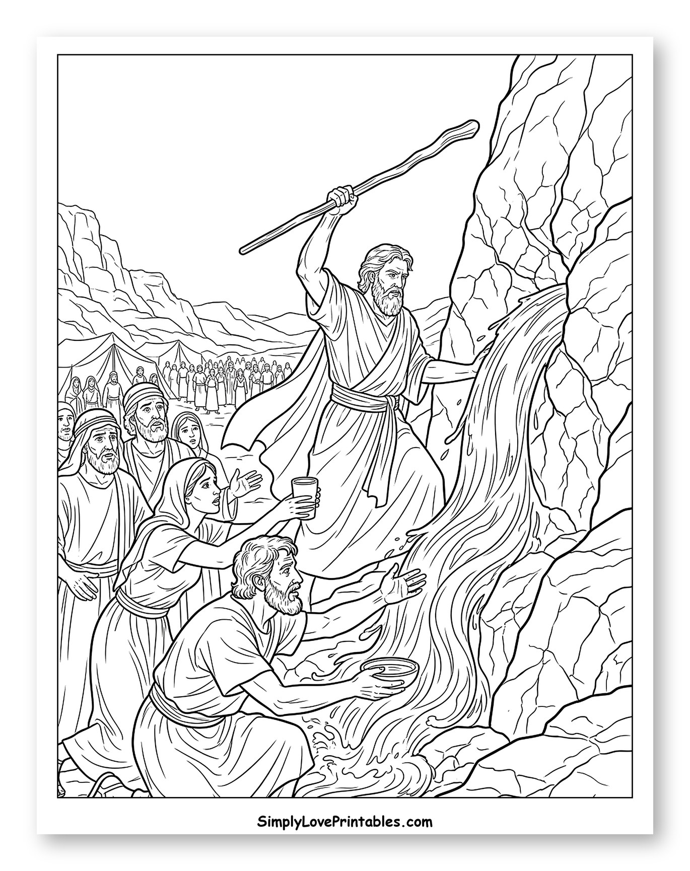 Moses Striking the Rock for Water Coloring Sheet