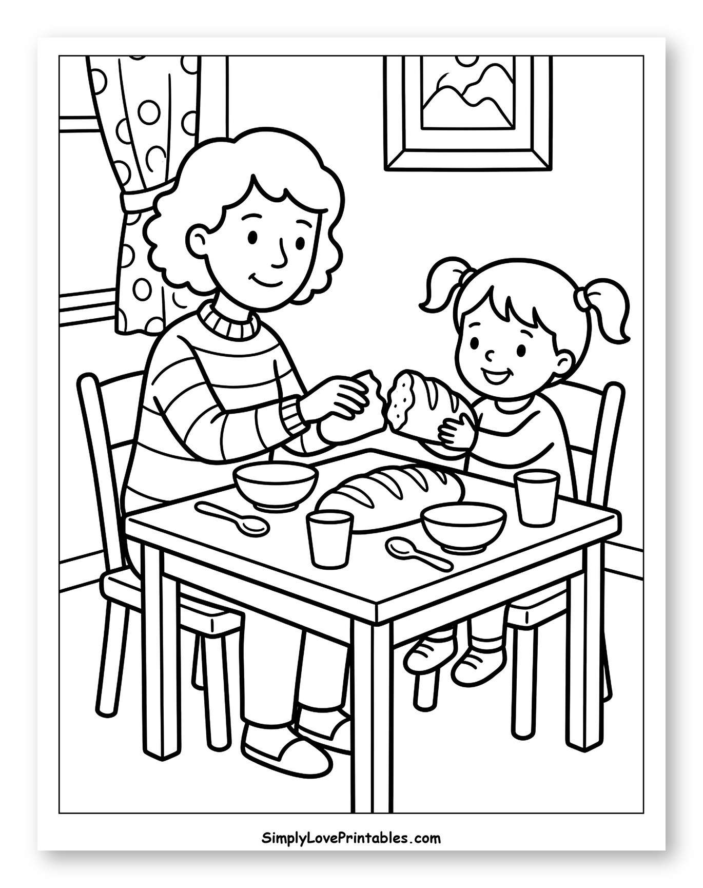 Mother and Daughter Breaking Bread