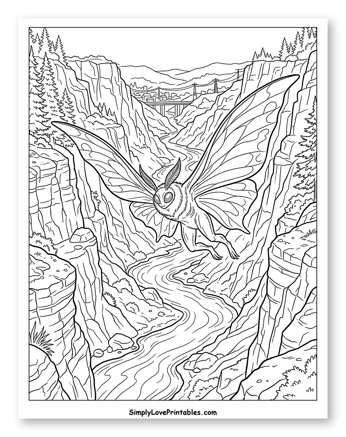 Mothman Gliding Through a Steep Canyon