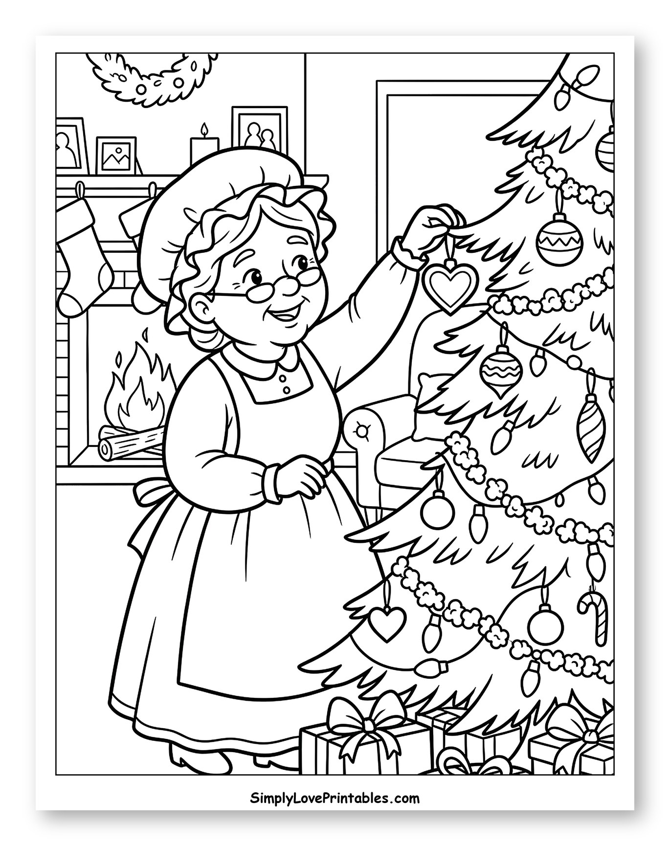 Mrs. Claus Decorating a Christmas Tree