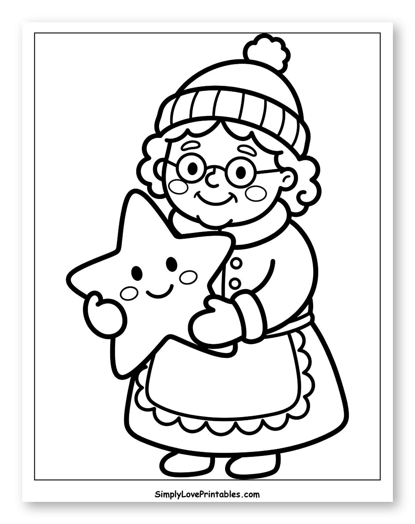 Mrs. Claus Holding a Smiling Star to Color for Toddlers