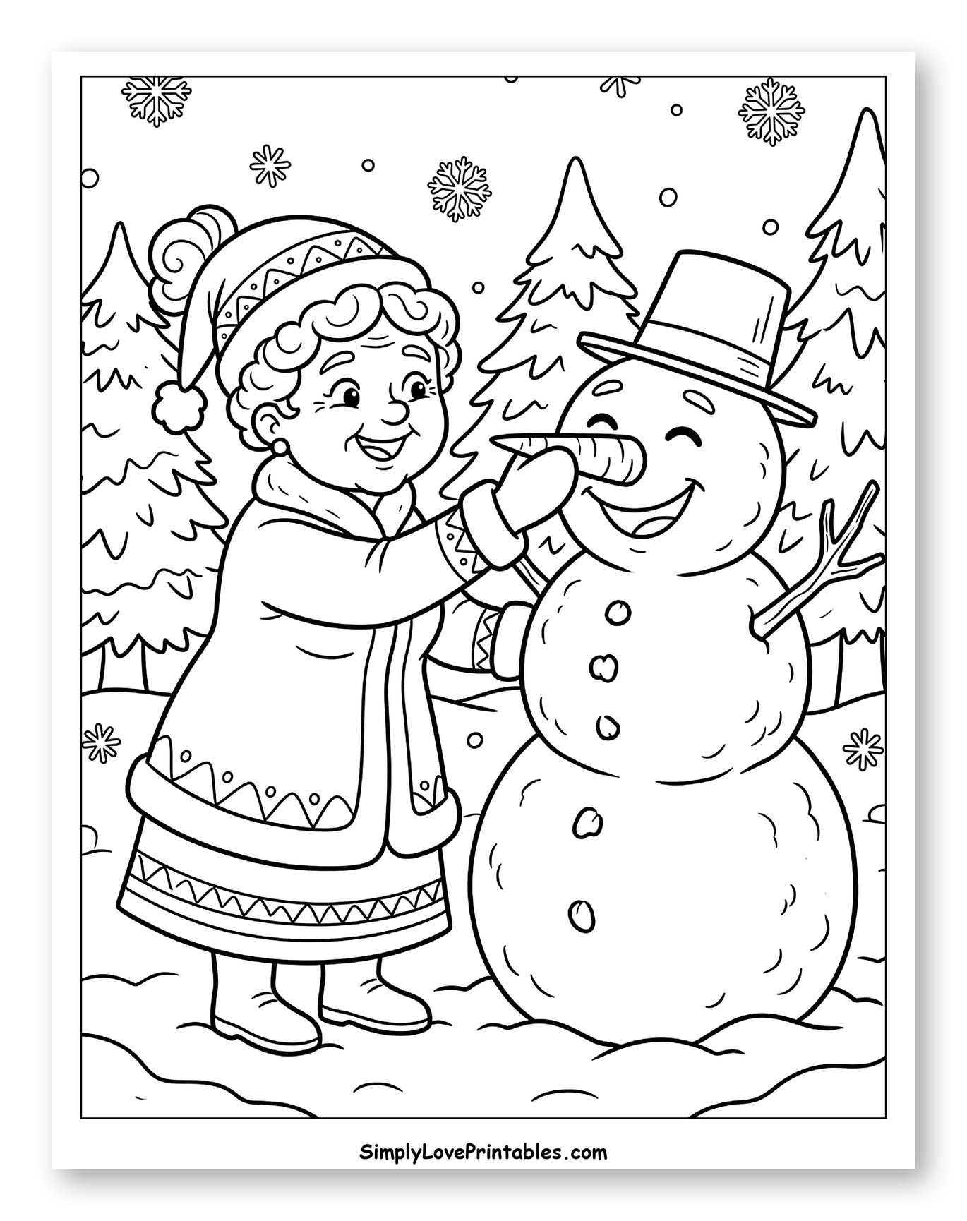 Mrs. Claus Making a Friendly Snowman