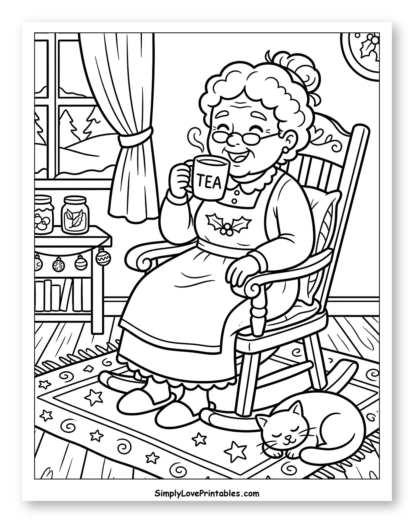 Mrs. Claus Relaxing with Warm Tea