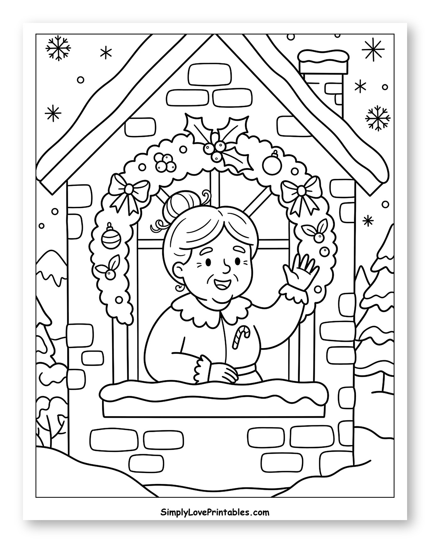 Mrs. Claus Waving from a Cozy Cottage Window
