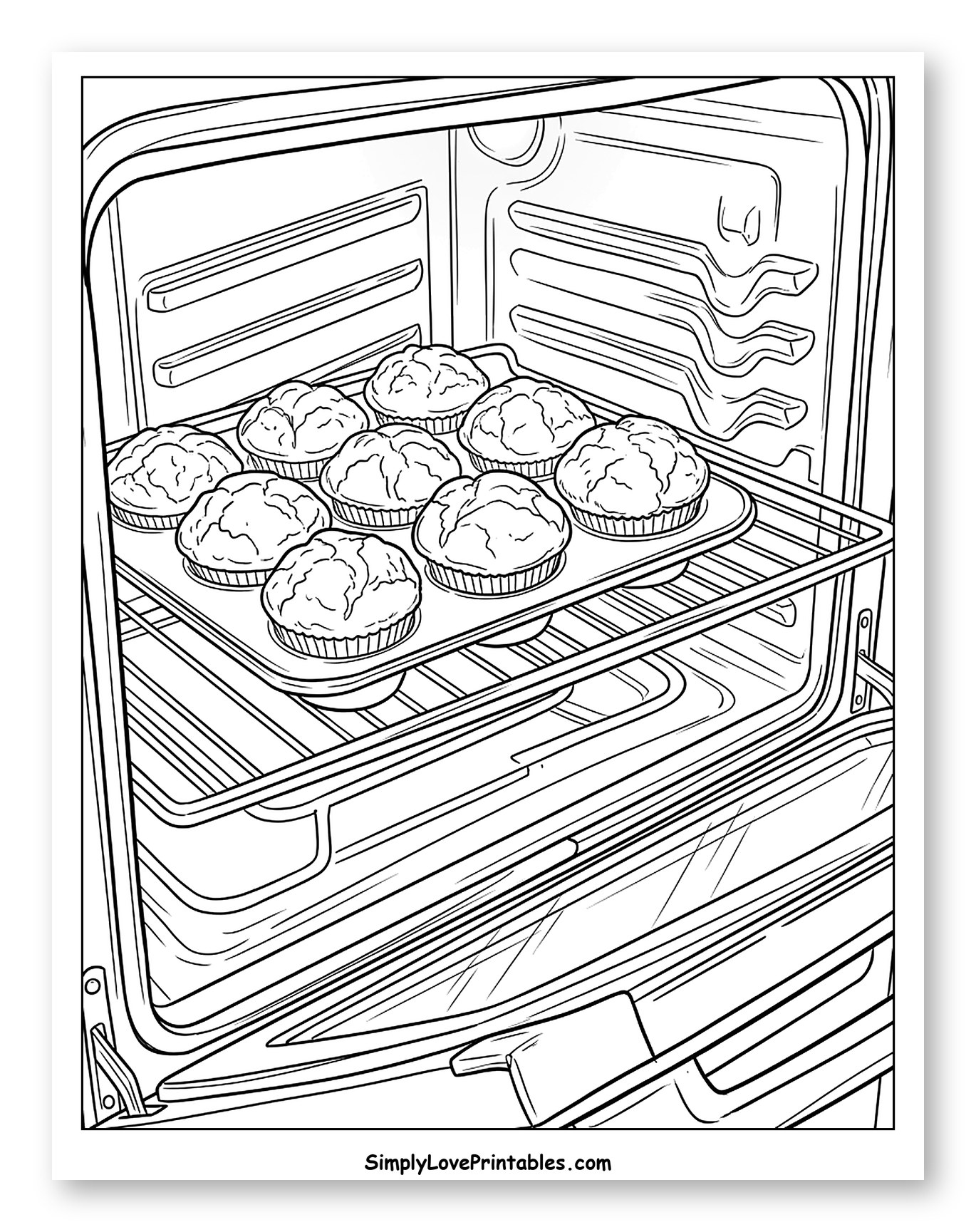 Muffins Baking on a Rack Inside an Open Oven