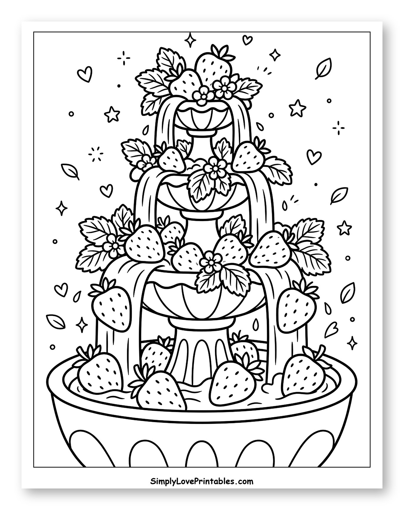 Multi-Tiered Strawberry Fountain with Hearts and Stars