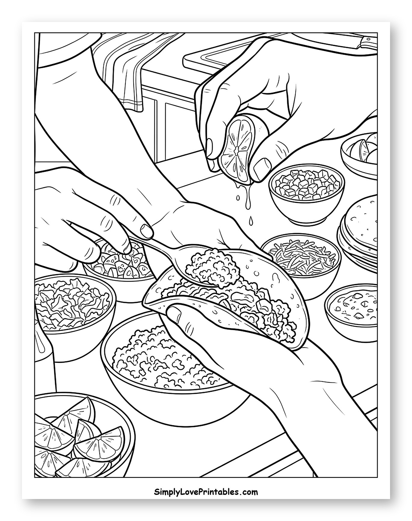 Multiple Hands Assembling Delicious Tacos