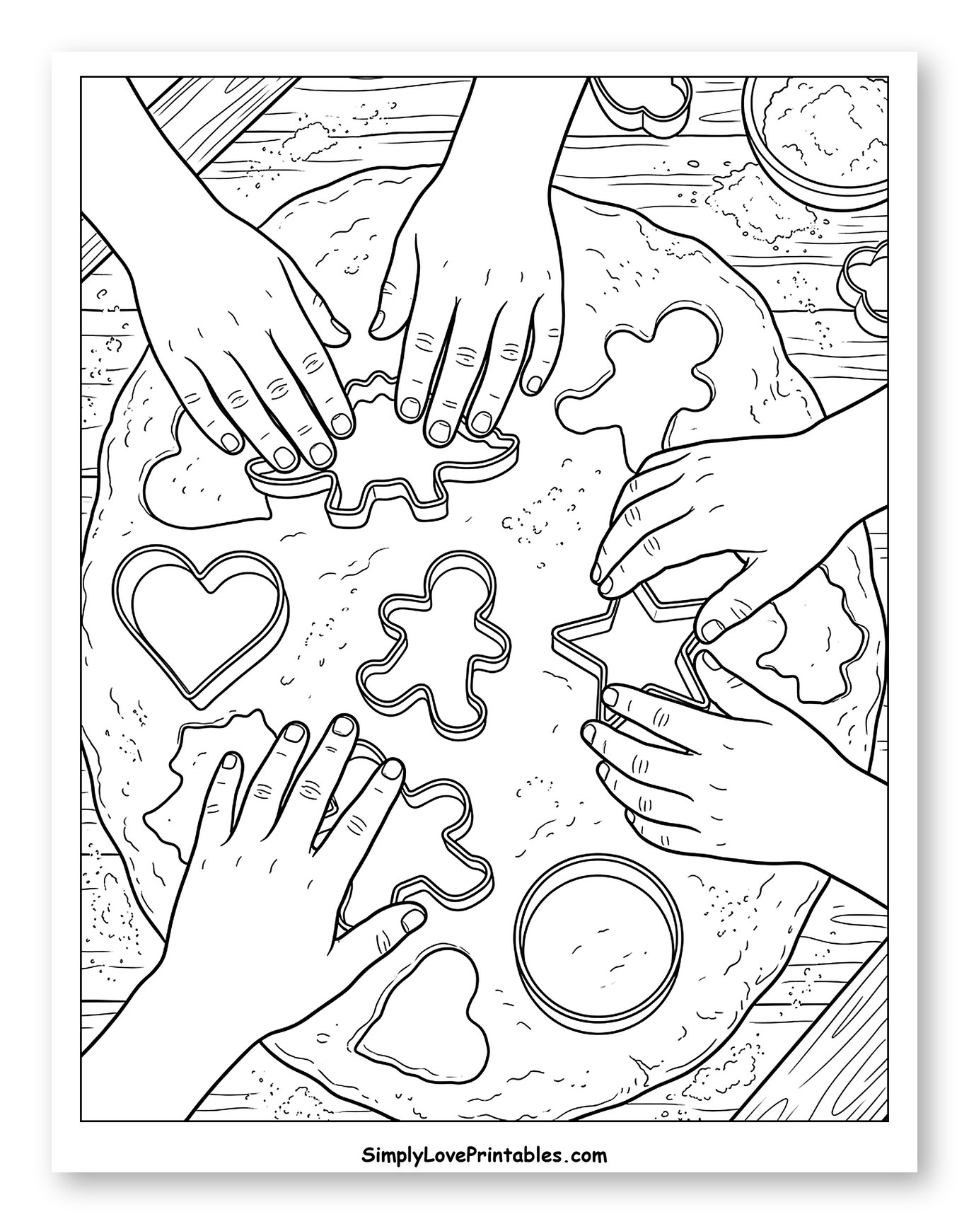 Multiple Hands Cutting Cookie Dough