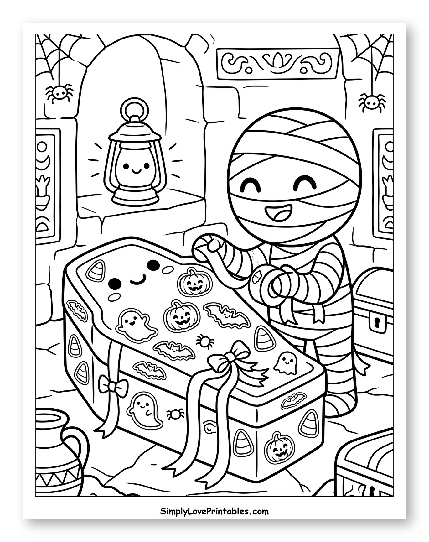 Mummy Decorating Coffin with Halloween Treats