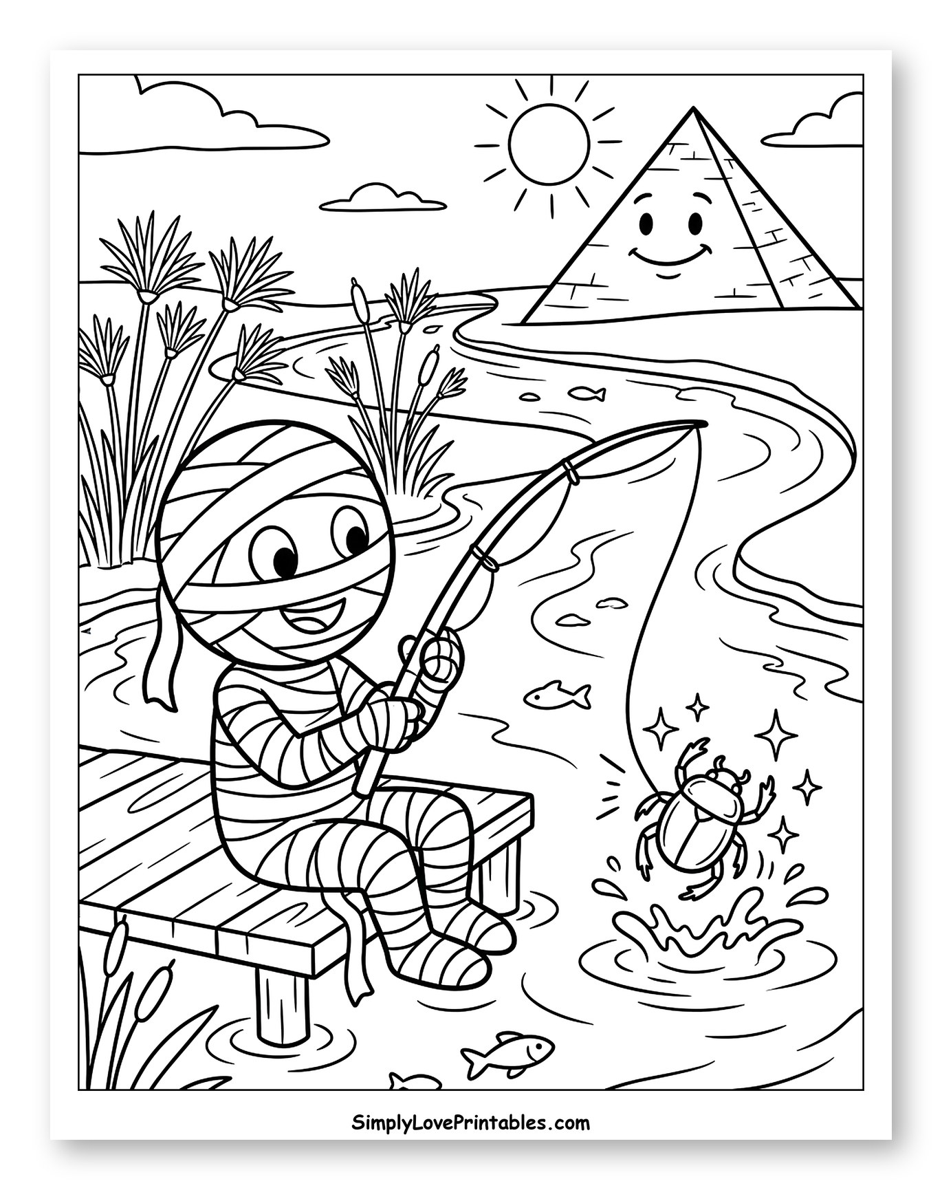 Mummy Fishing and Catching a Scarab Beetle