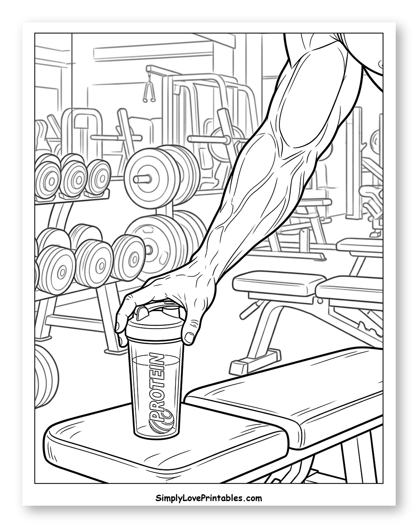 Muscular Arm Reaching for Protein Smoothie Coloring Page