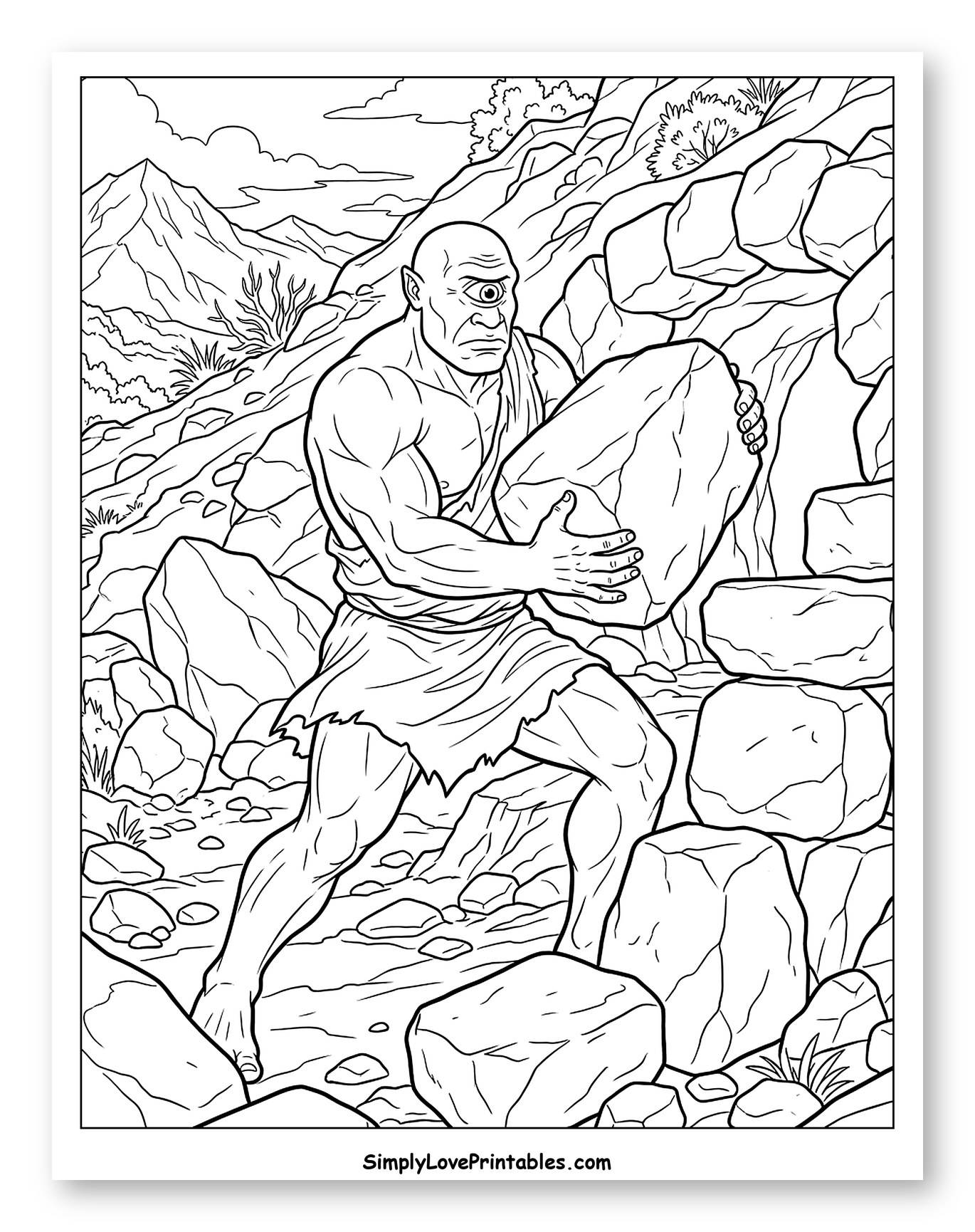 Muscular Cyclops Carrying Large Rock