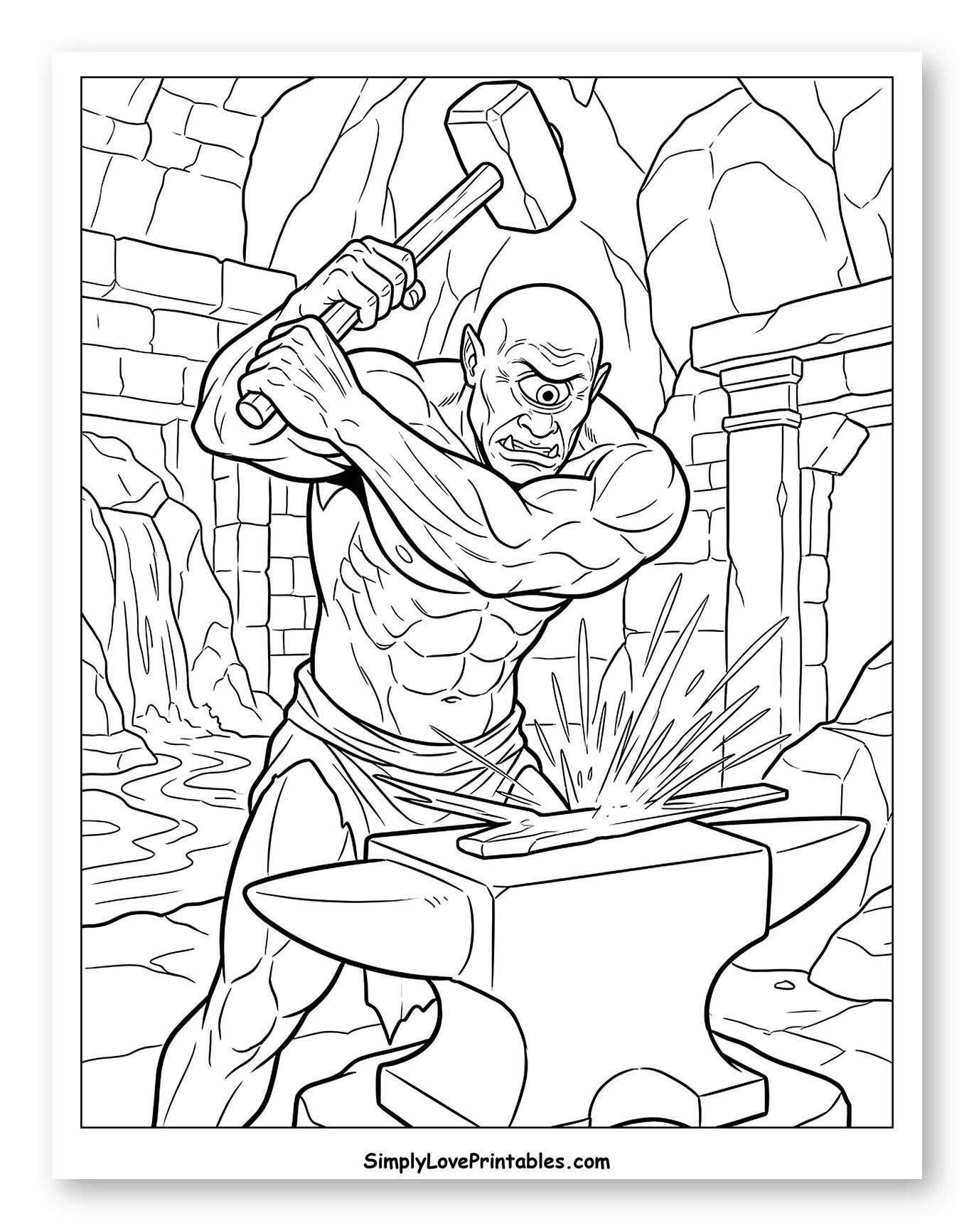 Muscular Cyclops Forging Metal on Anvil