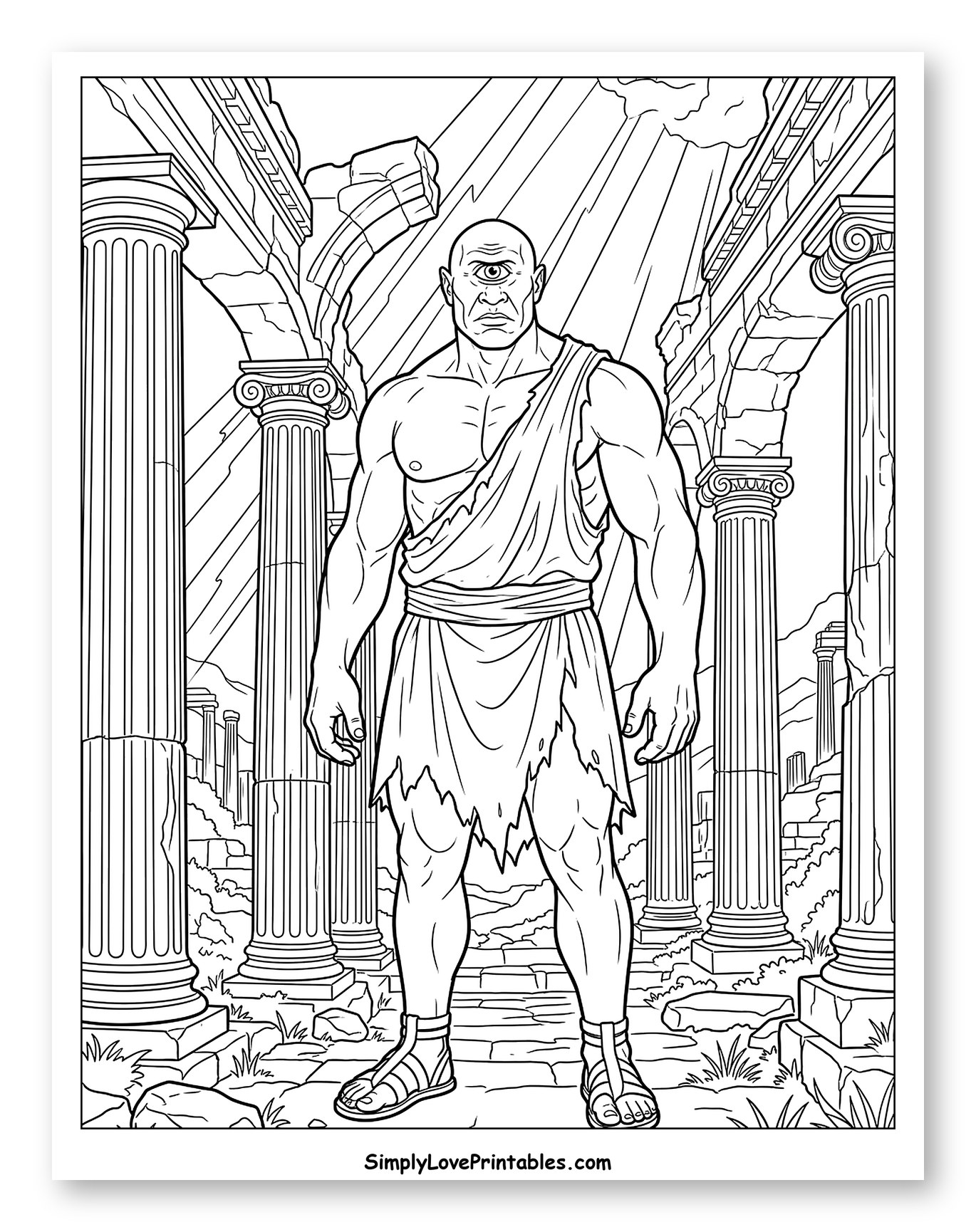 Muscular Cyclops in Ancient Ruins Coloring Page